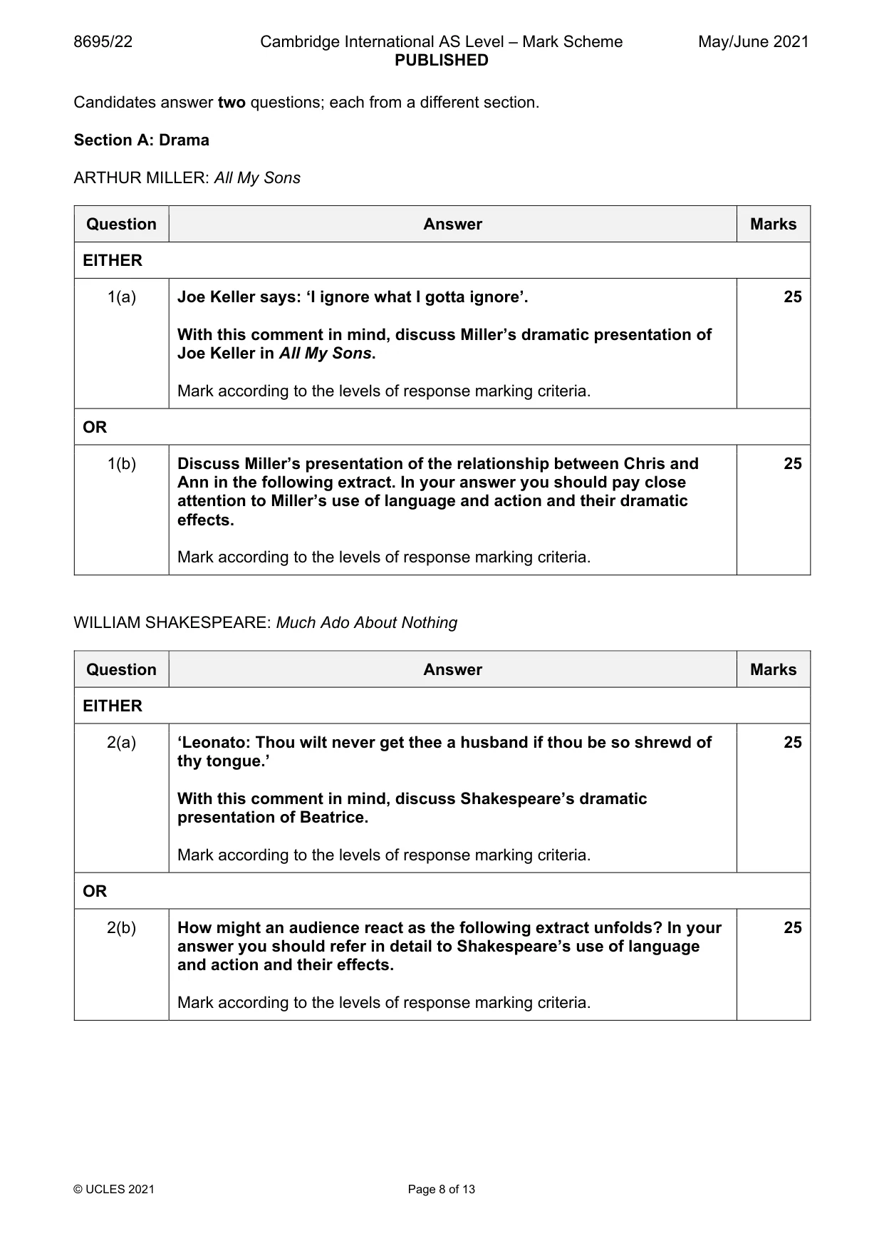 Mark scheme, page 8 of 13