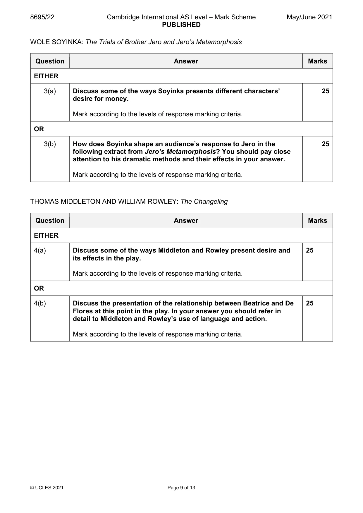 Mark scheme, page 9 of 13