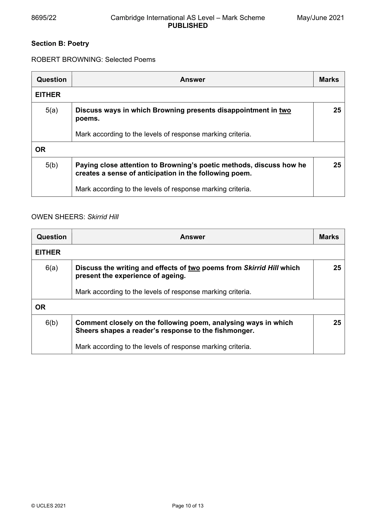 Mark scheme, page 10 of 13
