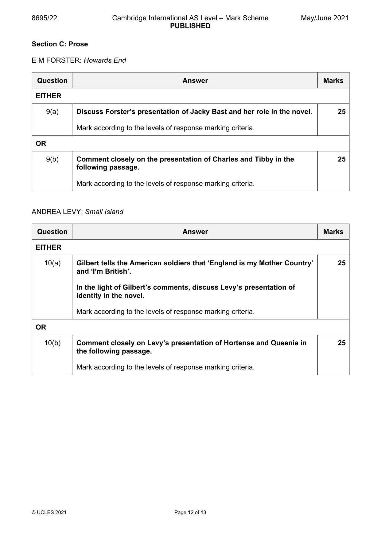 Mark scheme, page 12 of 13