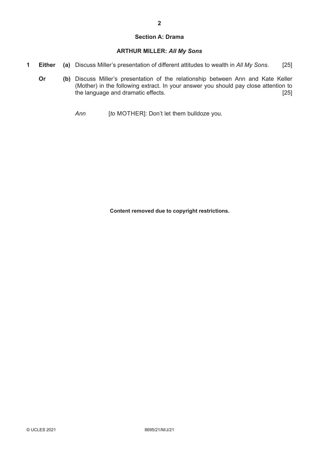 Cambridge A Level English - Language and Literature (AS Level only, from 2016) 8695 2021 May/June Paper 2 · Variant 1 question paper, page 2 of 24
