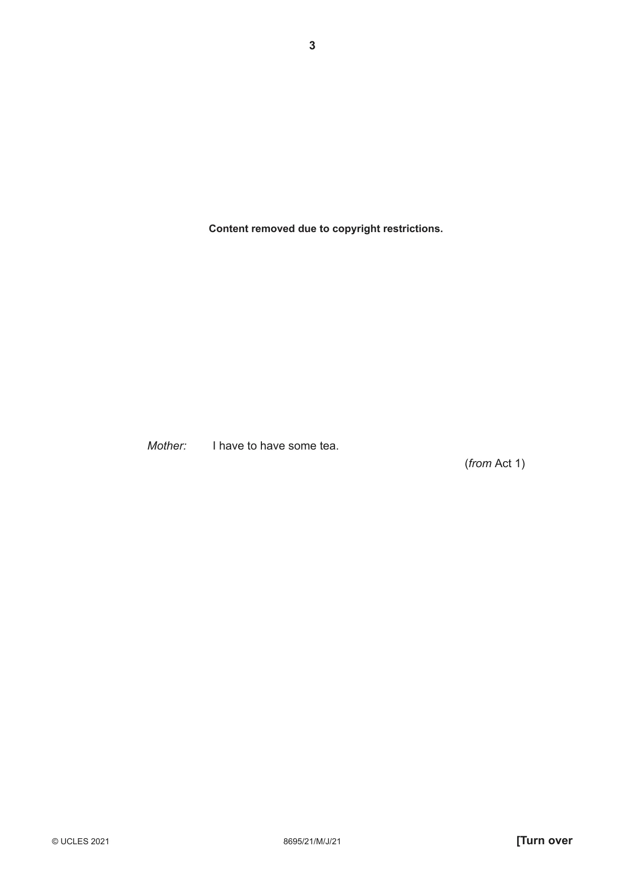 Cambridge A Level English - Language and Literature (AS Level only, from 2016) 8695 2021 May/June Paper 2 · Variant 1 question paper, page 3 of 24