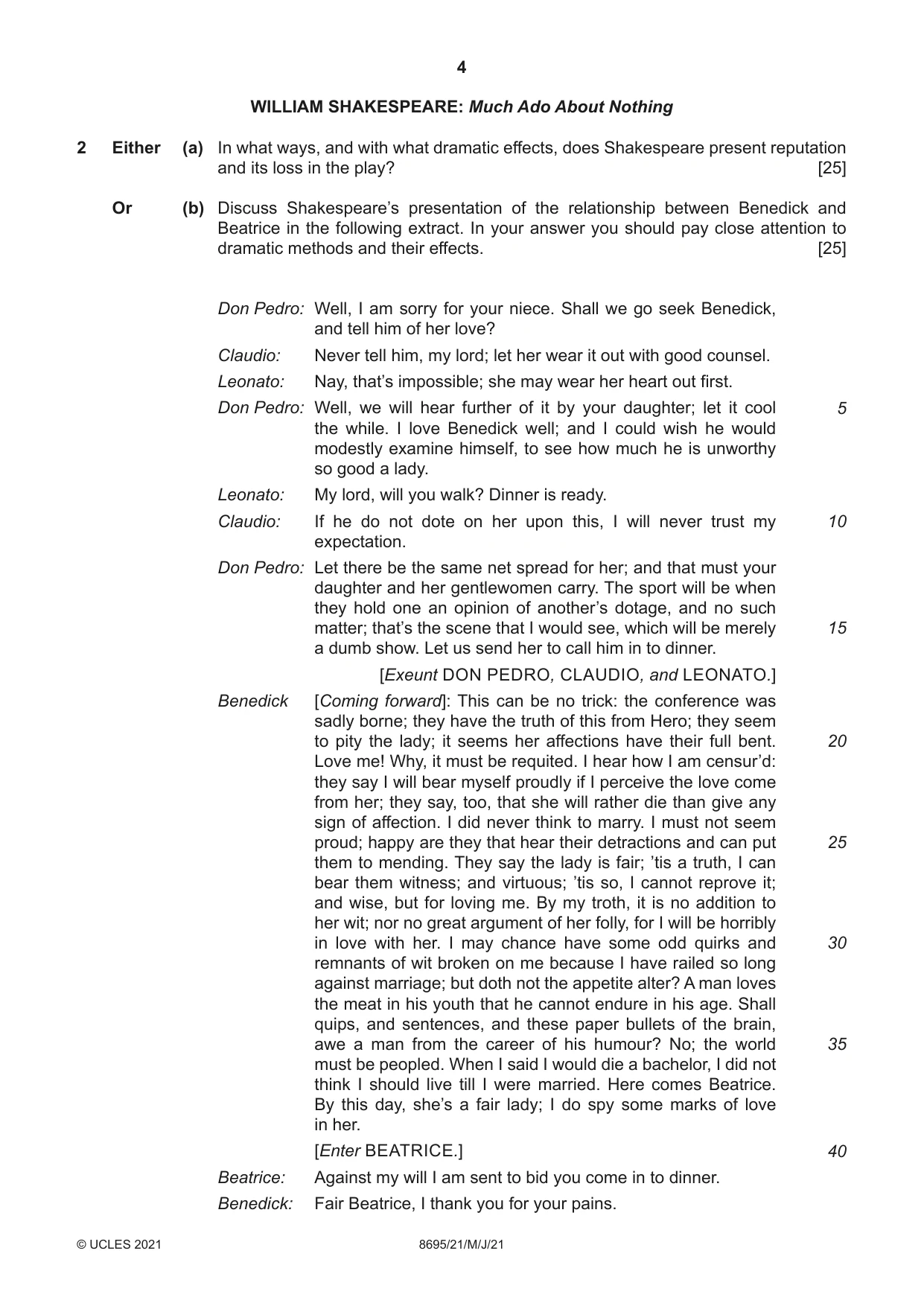Cambridge A Level English - Language and Literature (AS Level only, from 2016) 8695 2021 May/June Paper 2 · Variant 1 question paper, page 4 of 24