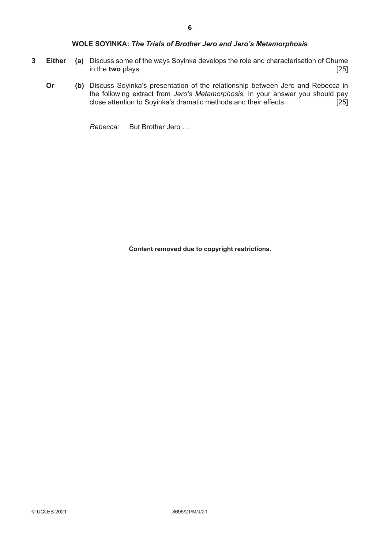 Cambridge A Level English - Language and Literature (AS Level only, from 2016) 8695 2021 May/June Paper 2 · Variant 1 question paper, page 6 of 24