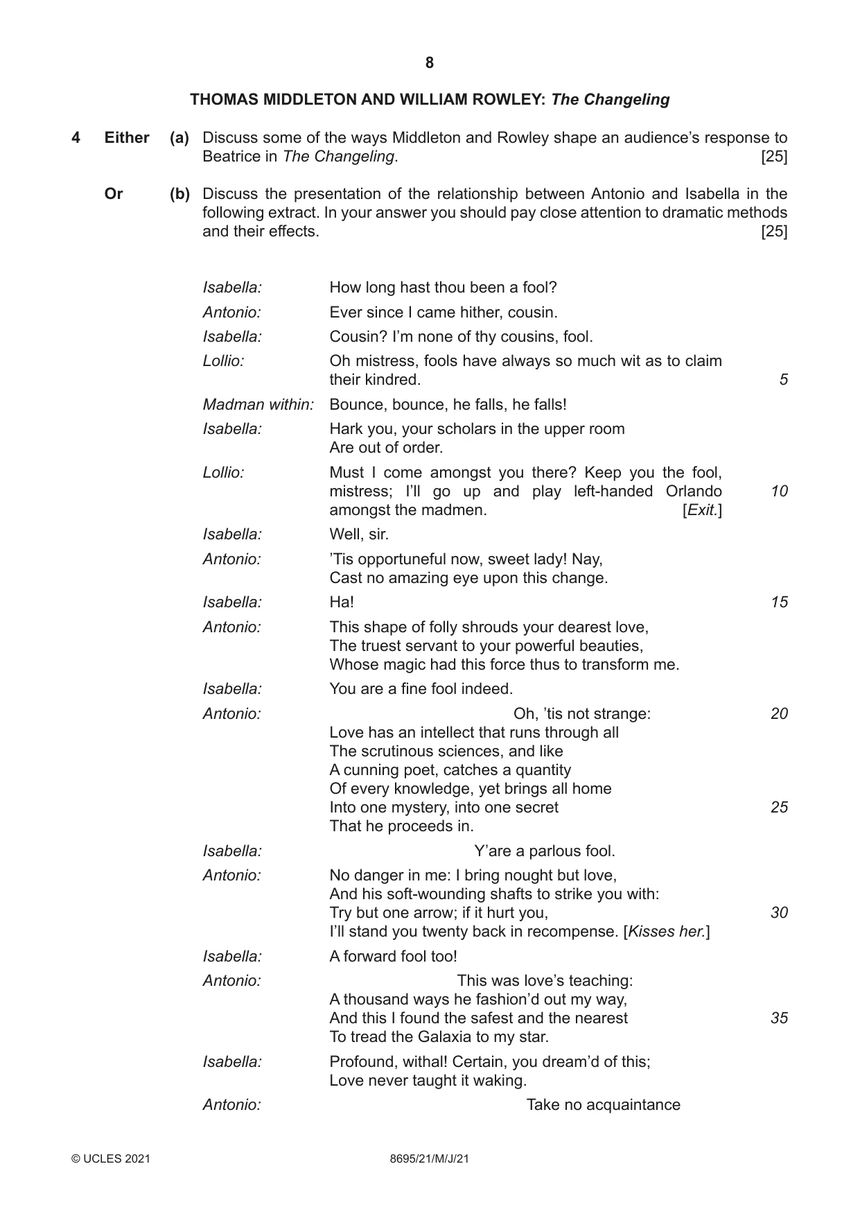 Cambridge A Level English - Language and Literature (AS Level only, from 2016) 8695 2021 May/June Paper 2 · Variant 1 question paper, page 8 of 24