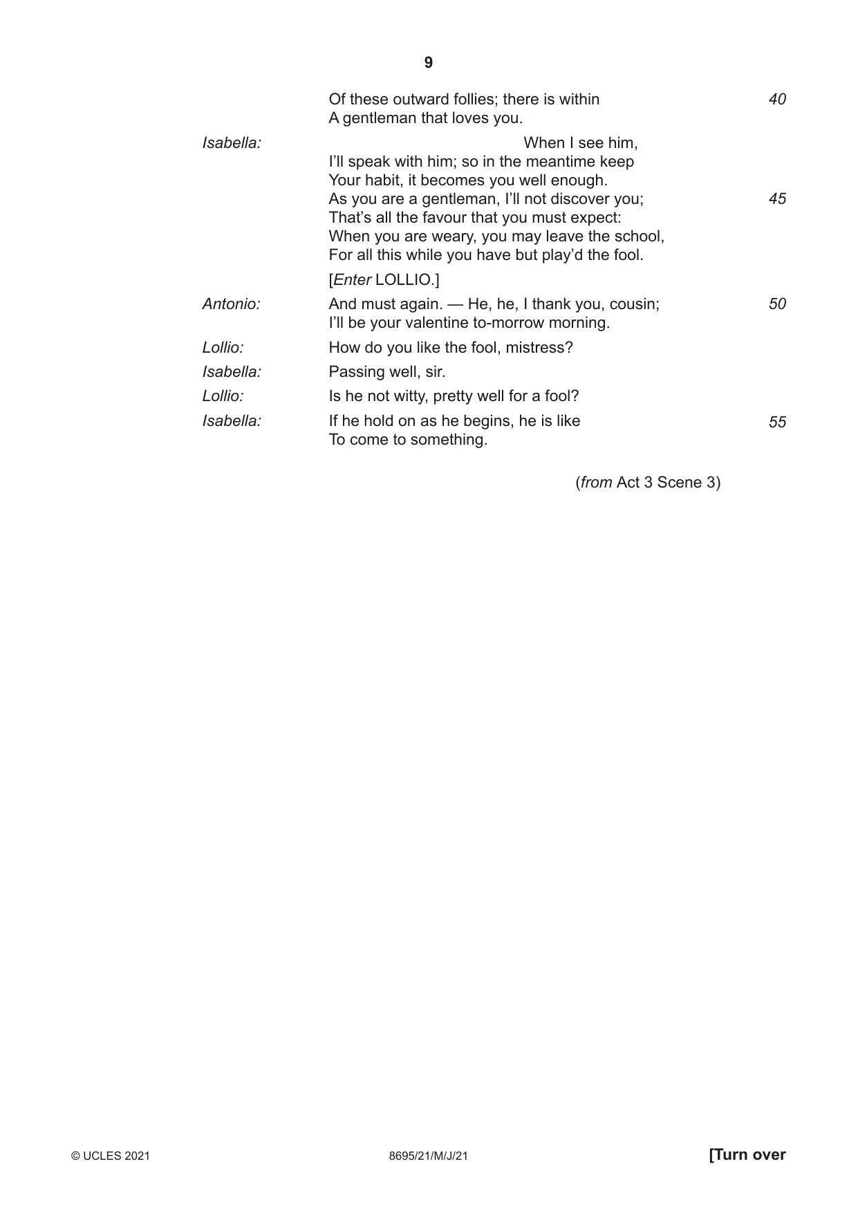 Cambridge A Level English - Language and Literature (AS Level only, from 2016) 8695 2021 May/June Paper 2 · Variant 1 question paper, page 9 of 24
