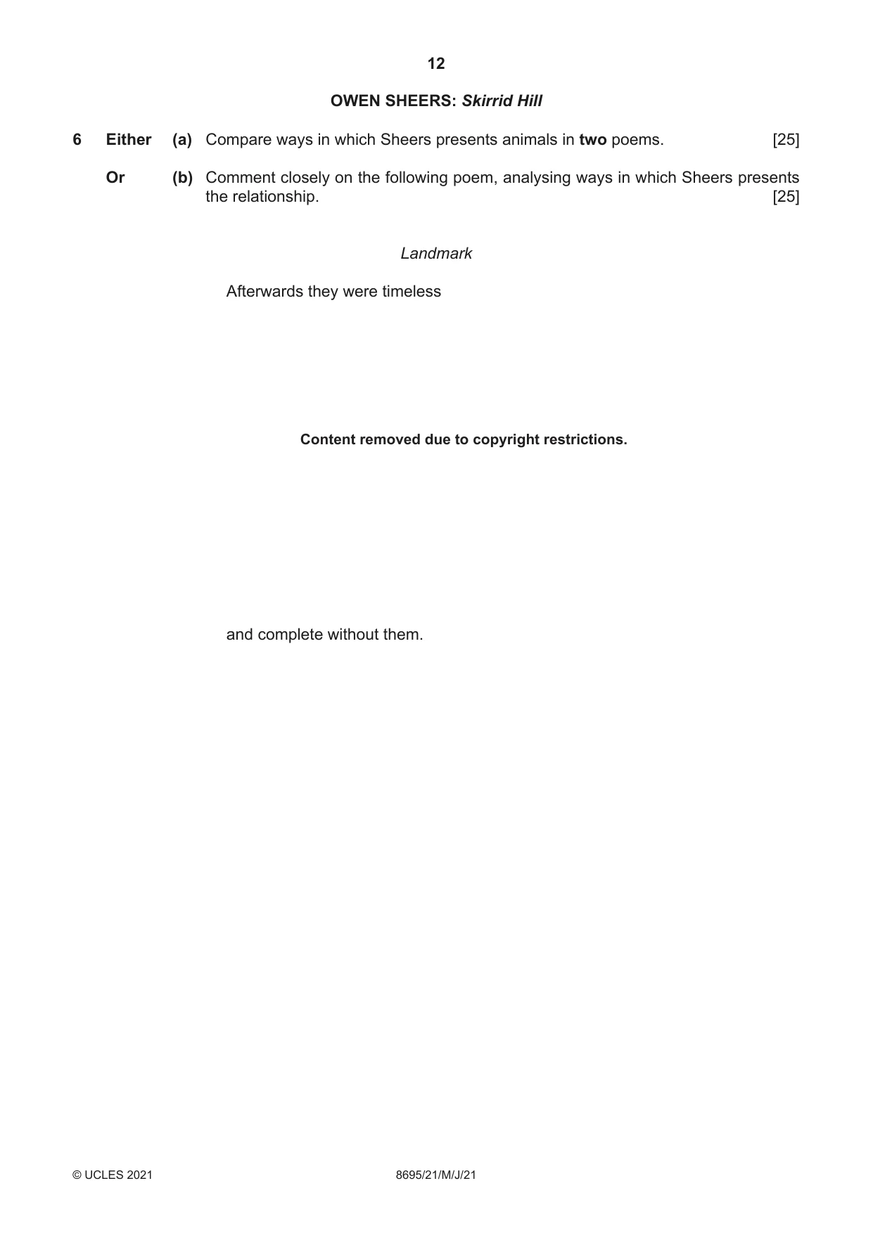 Cambridge A Level English - Language and Literature (AS Level only, from 2016) 8695 2021 May/June Paper 2 · Variant 1 question paper, page 12 of 24