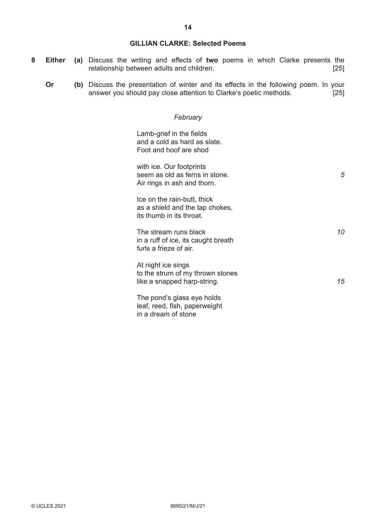 Cambridge A Level English - Language and Literature (AS Level only, from 2016) 8695 2021 May/June Paper 2 · Variant 1 question paper, page 14 of 24