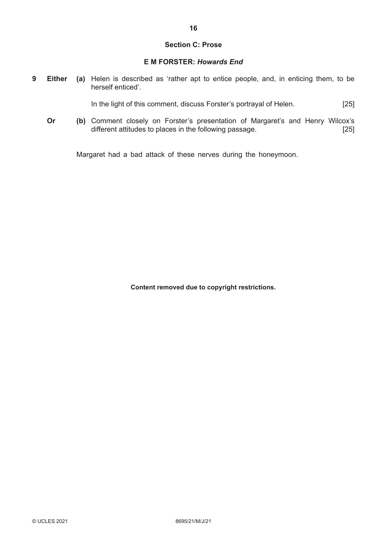Cambridge A Level English - Language and Literature (AS Level only, from 2016) 8695 2021 May/June Paper 2 · Variant 1 question paper, page 16 of 24