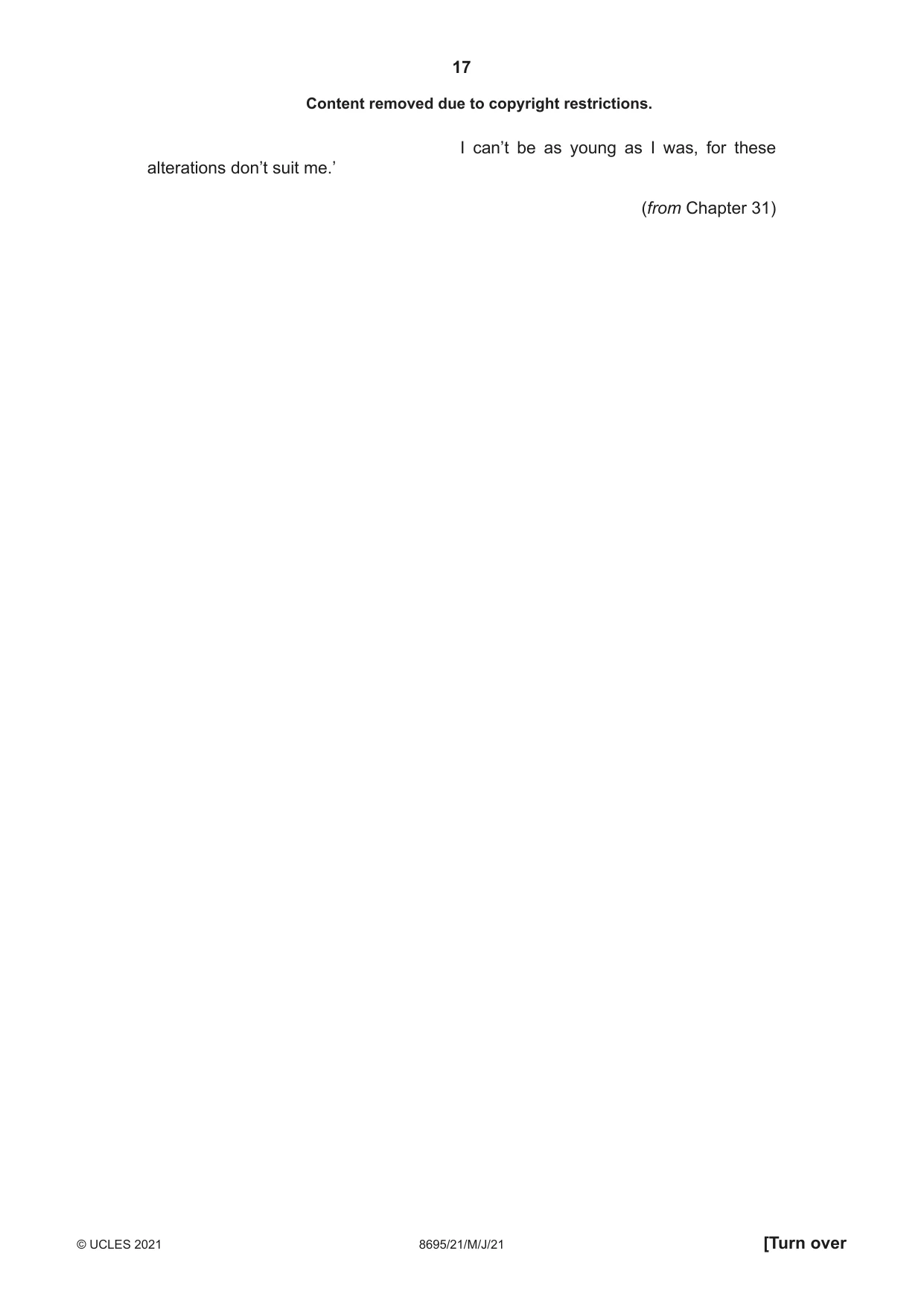 Cambridge A Level English - Language and Literature (AS Level only, from 2016) 8695 2021 May/June Paper 2 · Variant 1 question paper, page 17 of 24