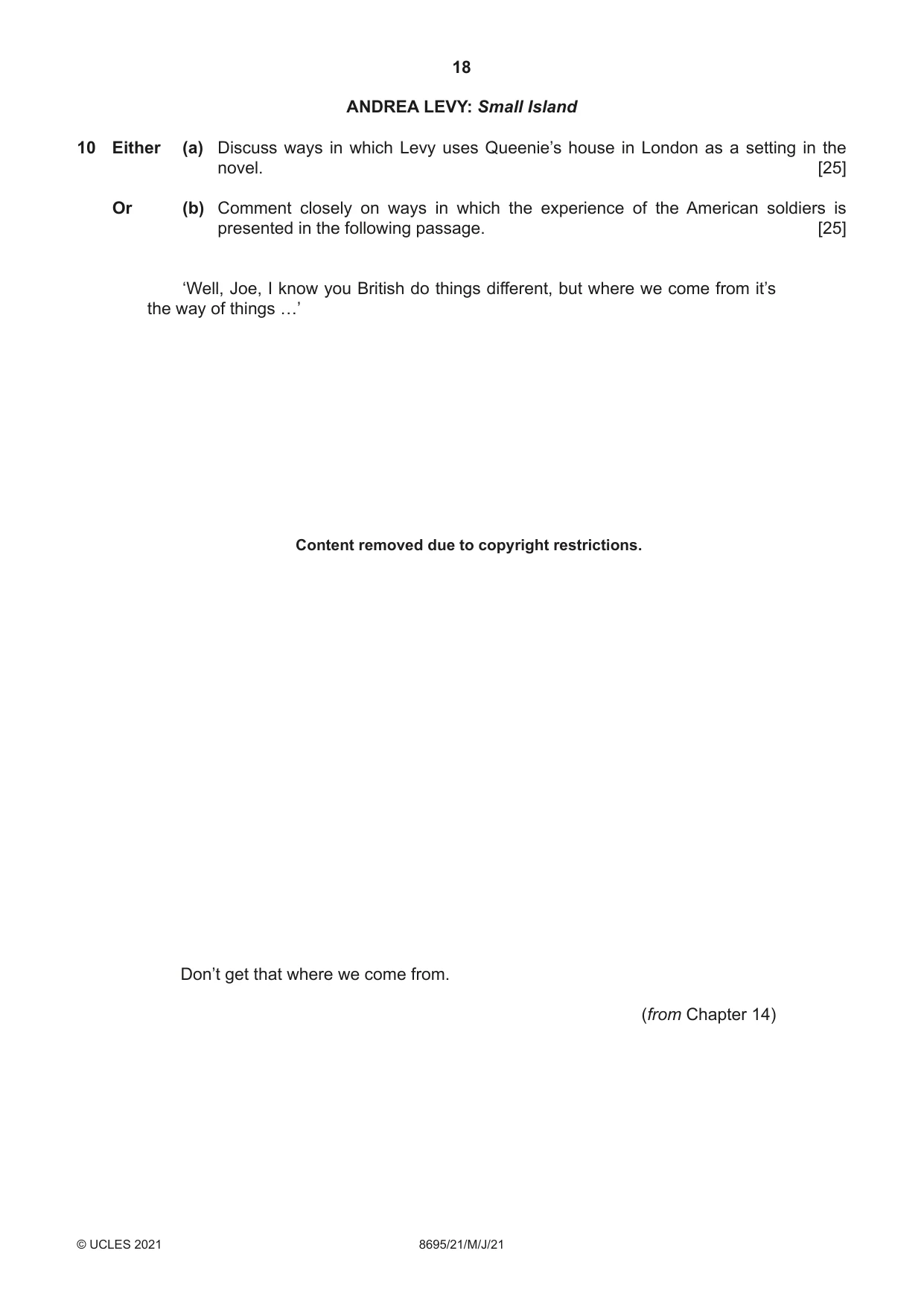 Cambridge A Level English - Language and Literature (AS Level only, from 2016) 8695 2021 May/June Paper 2 · Variant 1 question paper, page 18 of 24