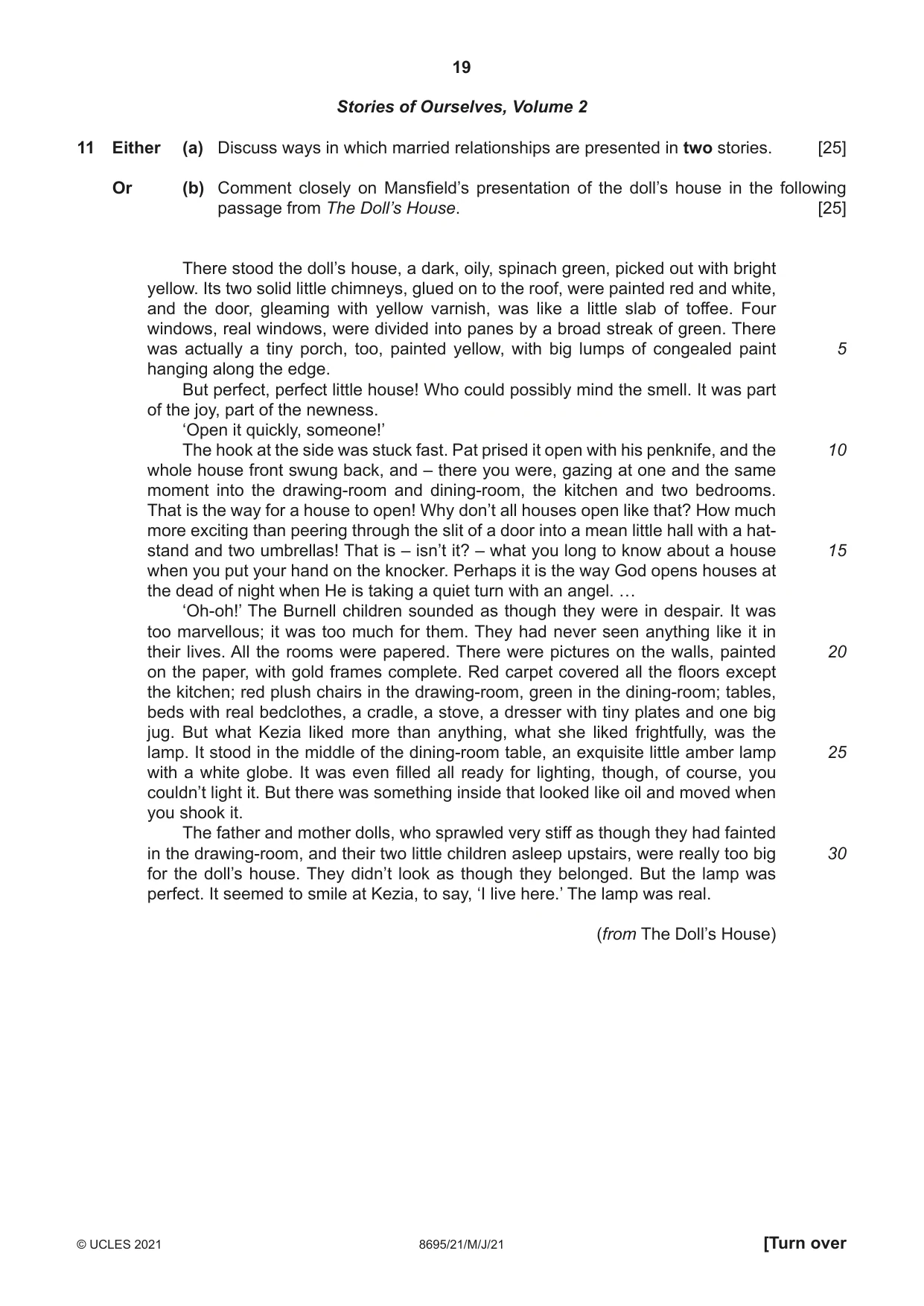 Cambridge A Level English - Language and Literature (AS Level only, from 2016) 8695 2021 May/June Paper 2 · Variant 1 question paper, page 19 of 24