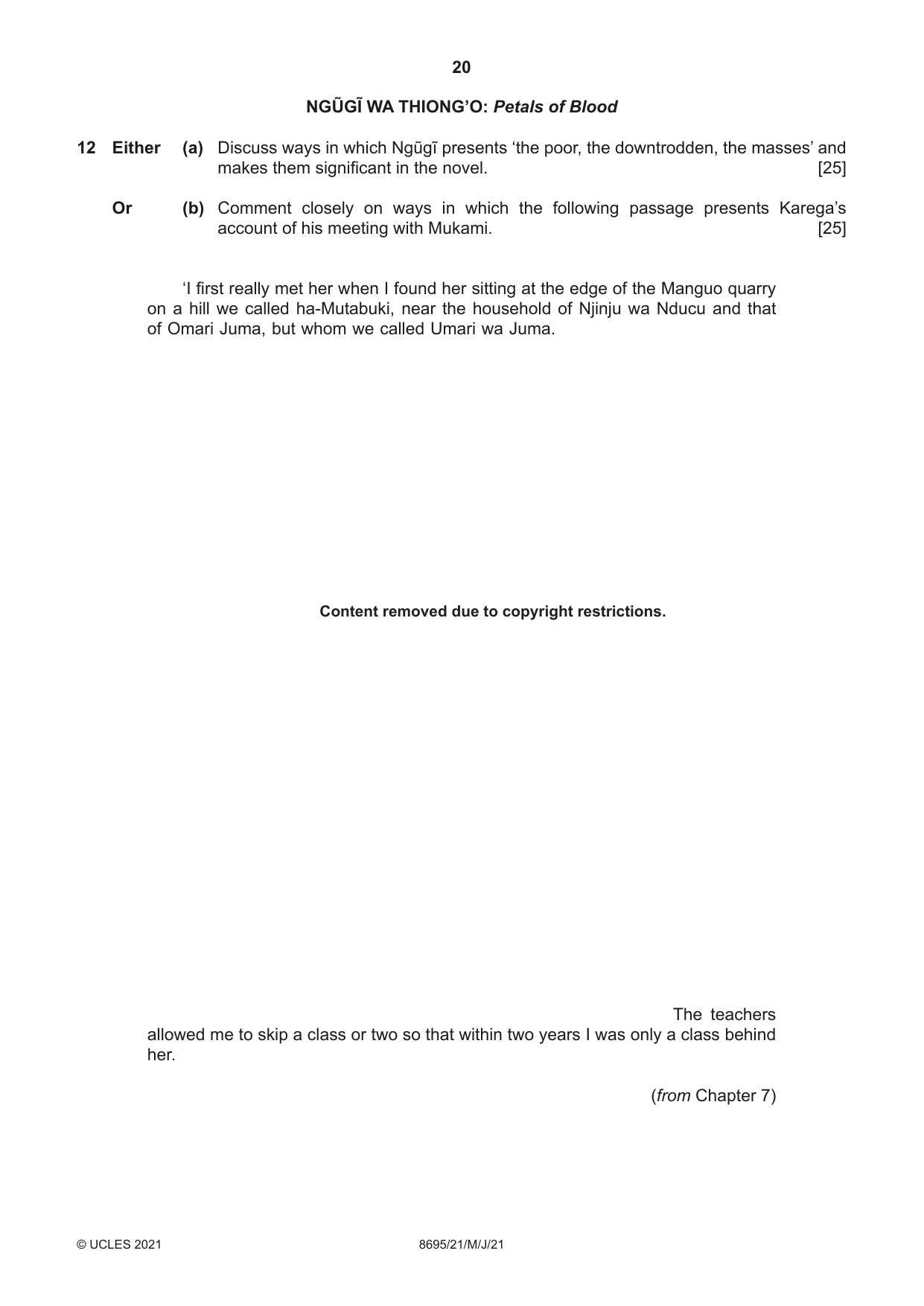 Cambridge A Level English - Language and Literature (AS Level only, from 2016) 8695 2021 May/June Paper 2 · Variant 1 question paper, page 20 of 24