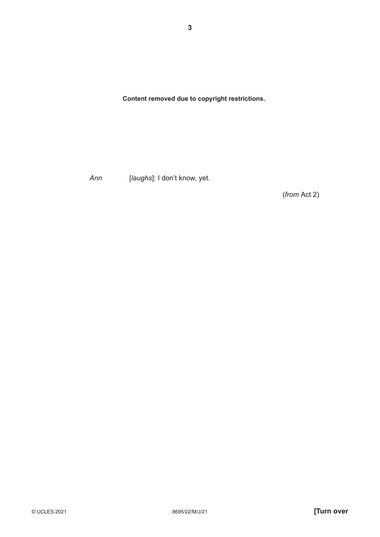 Cambridge A Level English - Language and Literature (AS Level only, from 2016) 8695 2021 May/June Paper 2 · Variant 2 question paper, page 3 of 24