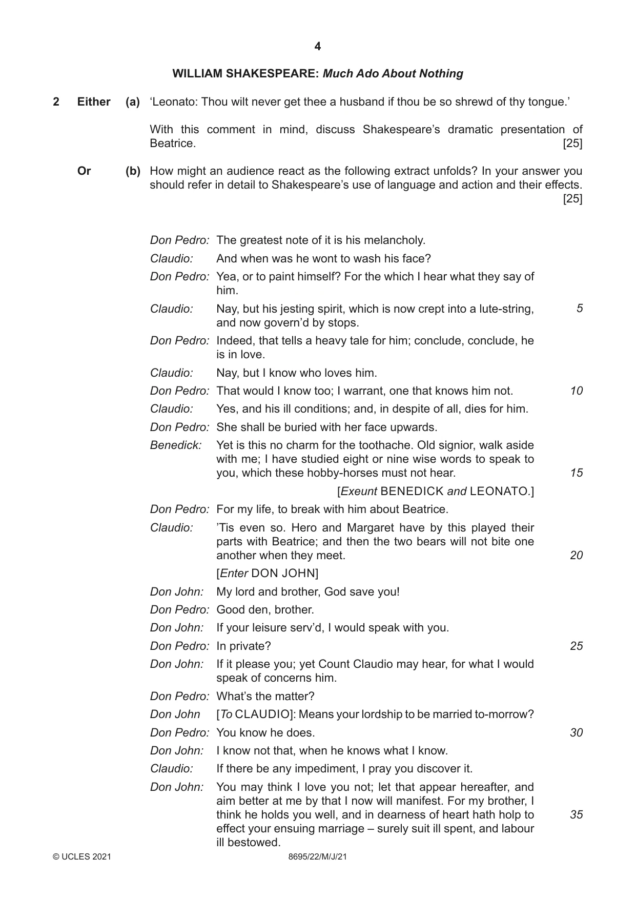 Cambridge A Level English - Language and Literature (AS Level only, from 2016) 8695 2021 May/June Paper 2 · Variant 2 question paper, page 4 of 24