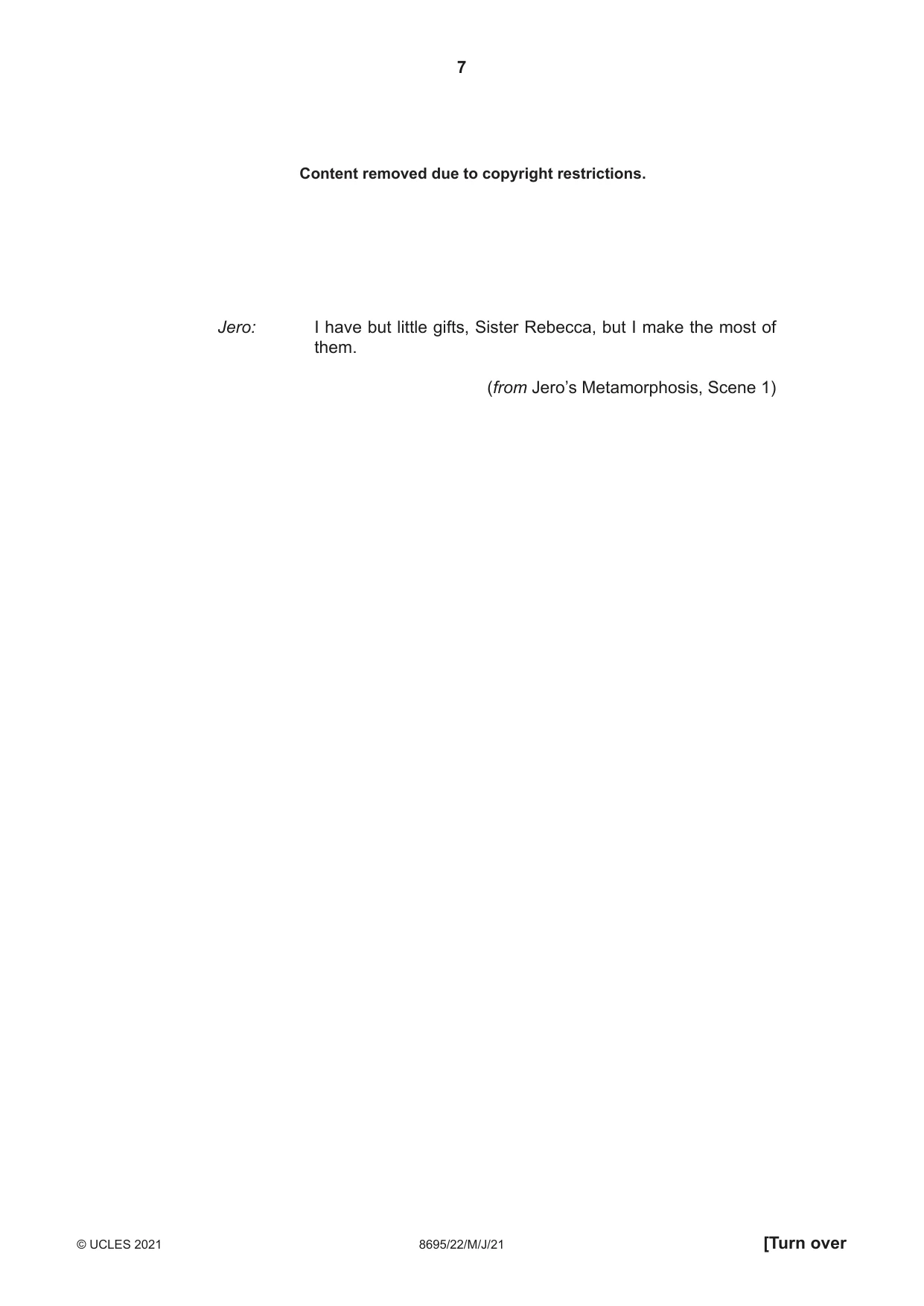 Cambridge A Level English - Language and Literature (AS Level only, from 2016) 8695 2021 May/June Paper 2 · Variant 2 question paper, page 7 of 24