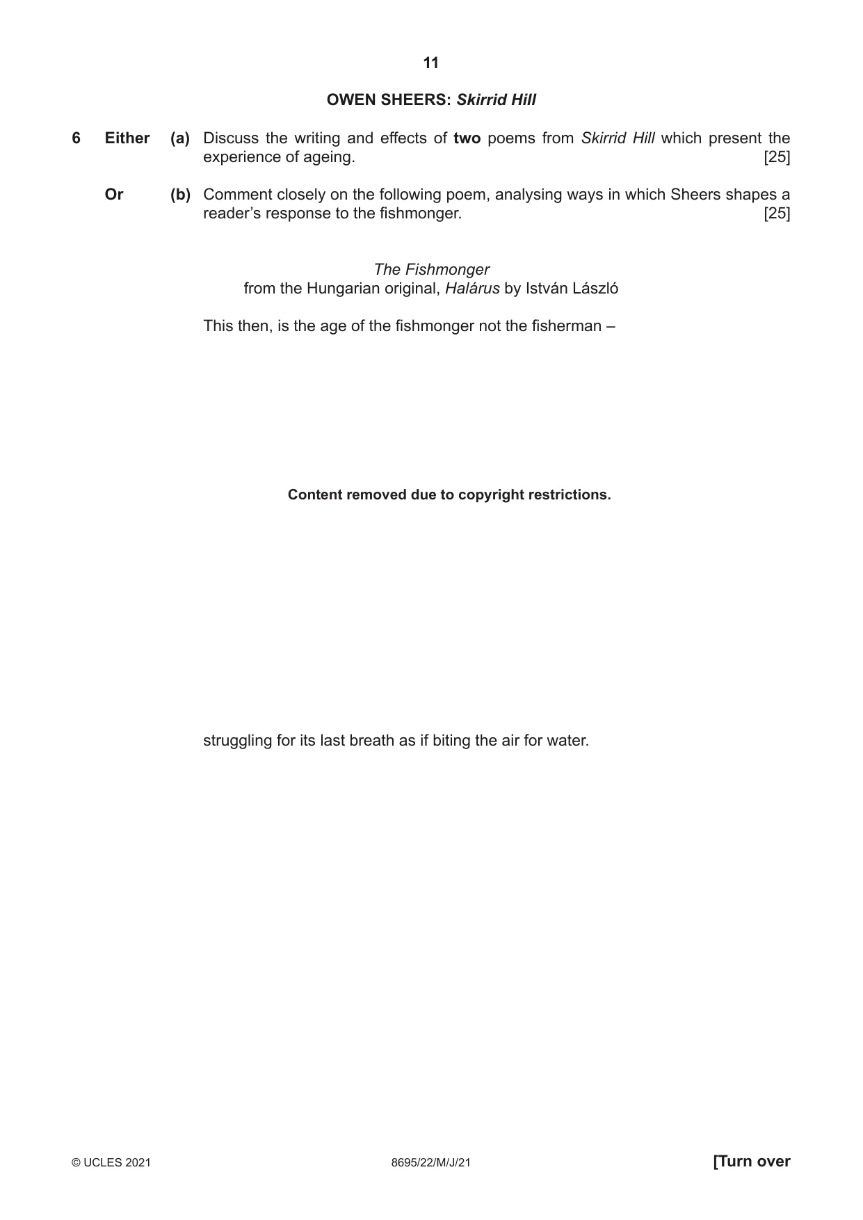 Cambridge A Level English - Language and Literature (AS Level only, from 2016) 8695 2021 May/June Paper 2 · Variant 2 question paper, page 11 of 24