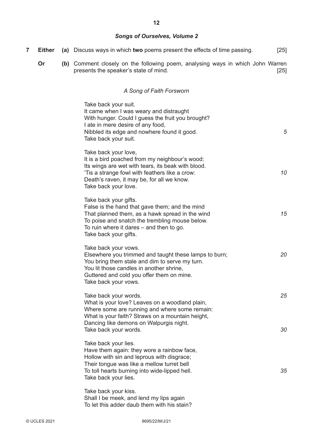Cambridge A Level English - Language and Literature (AS Level only, from 2016) 8695 2021 May/June Paper 2 · Variant 2 question paper, page 12 of 24