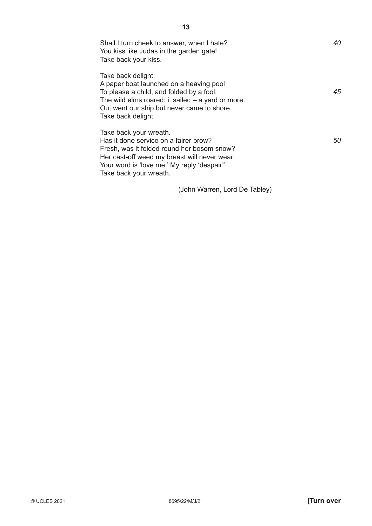 Cambridge A Level English - Language and Literature (AS Level only, from 2016) 8695 2021 May/June Paper 2 · Variant 2 question paper, page 13 of 24