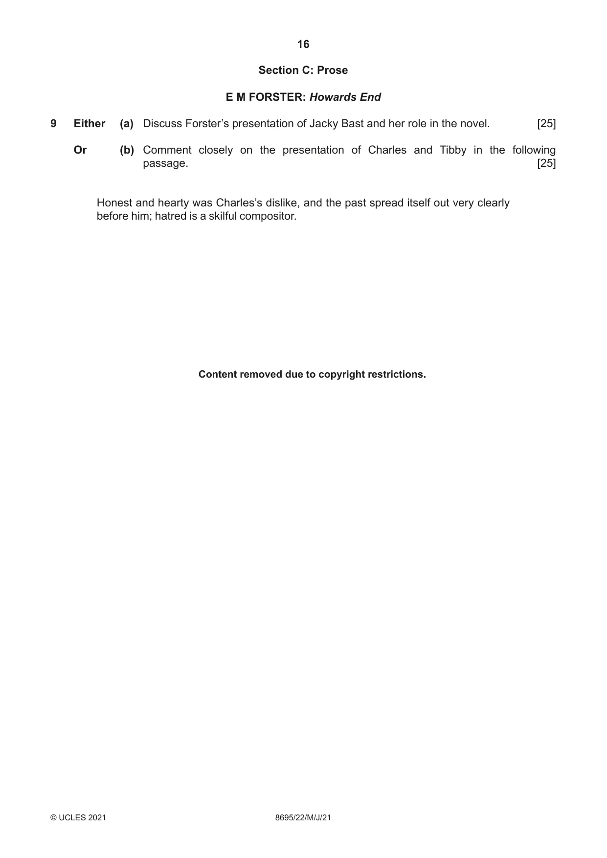 Cambridge A Level English - Language and Literature (AS Level only, from 2016) 8695 2021 May/June Paper 2 · Variant 2 question paper, page 16 of 24