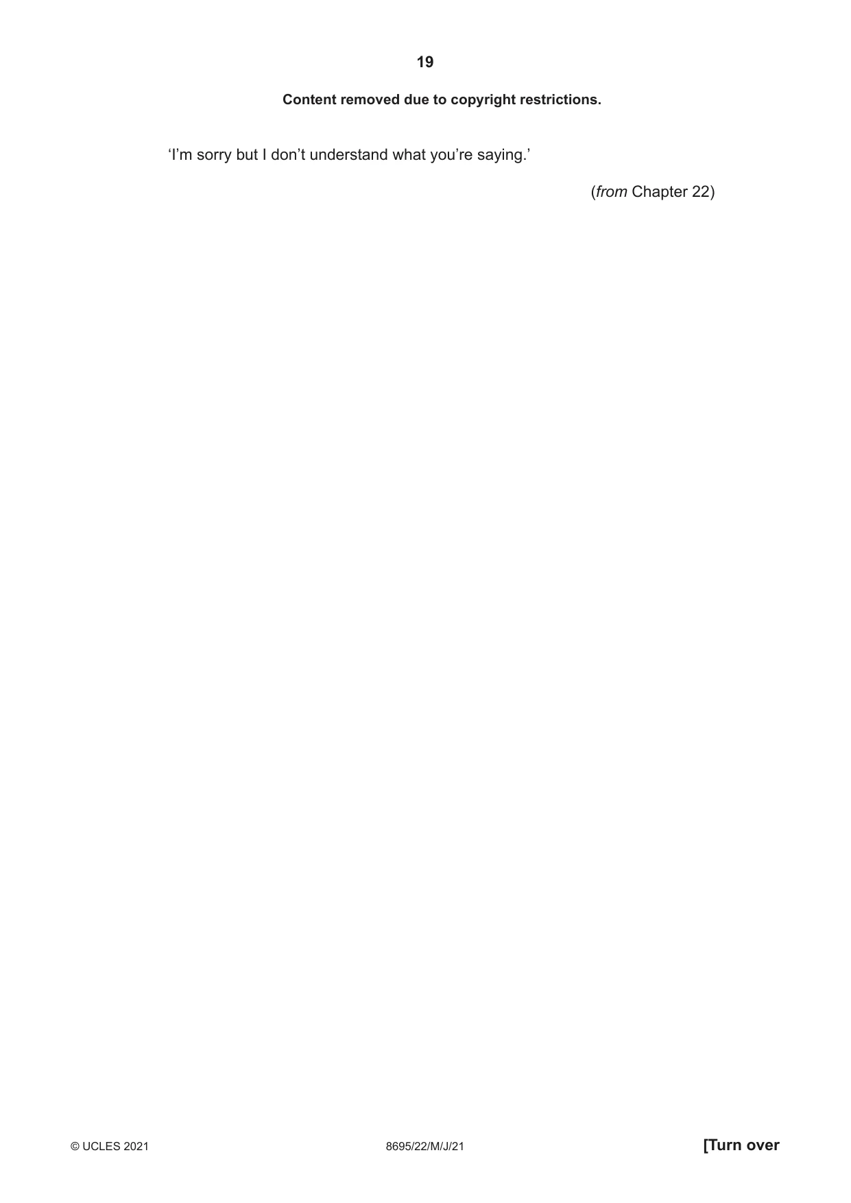 Cambridge A Level English - Language and Literature (AS Level only, from 2016) 8695 2021 May/June Paper 2 · Variant 2 question paper, page 19 of 24