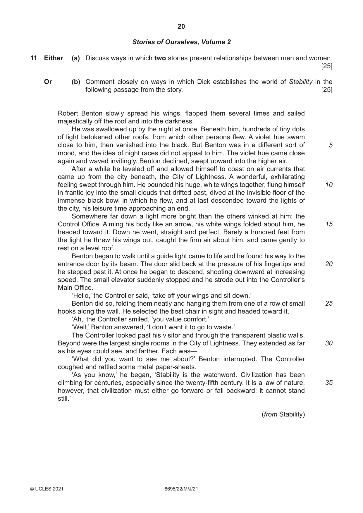 Cambridge A Level English - Language and Literature (AS Level only, from 2016) 8695 2021 May/June Paper 2 · Variant 2 question paper, page 20 of 24