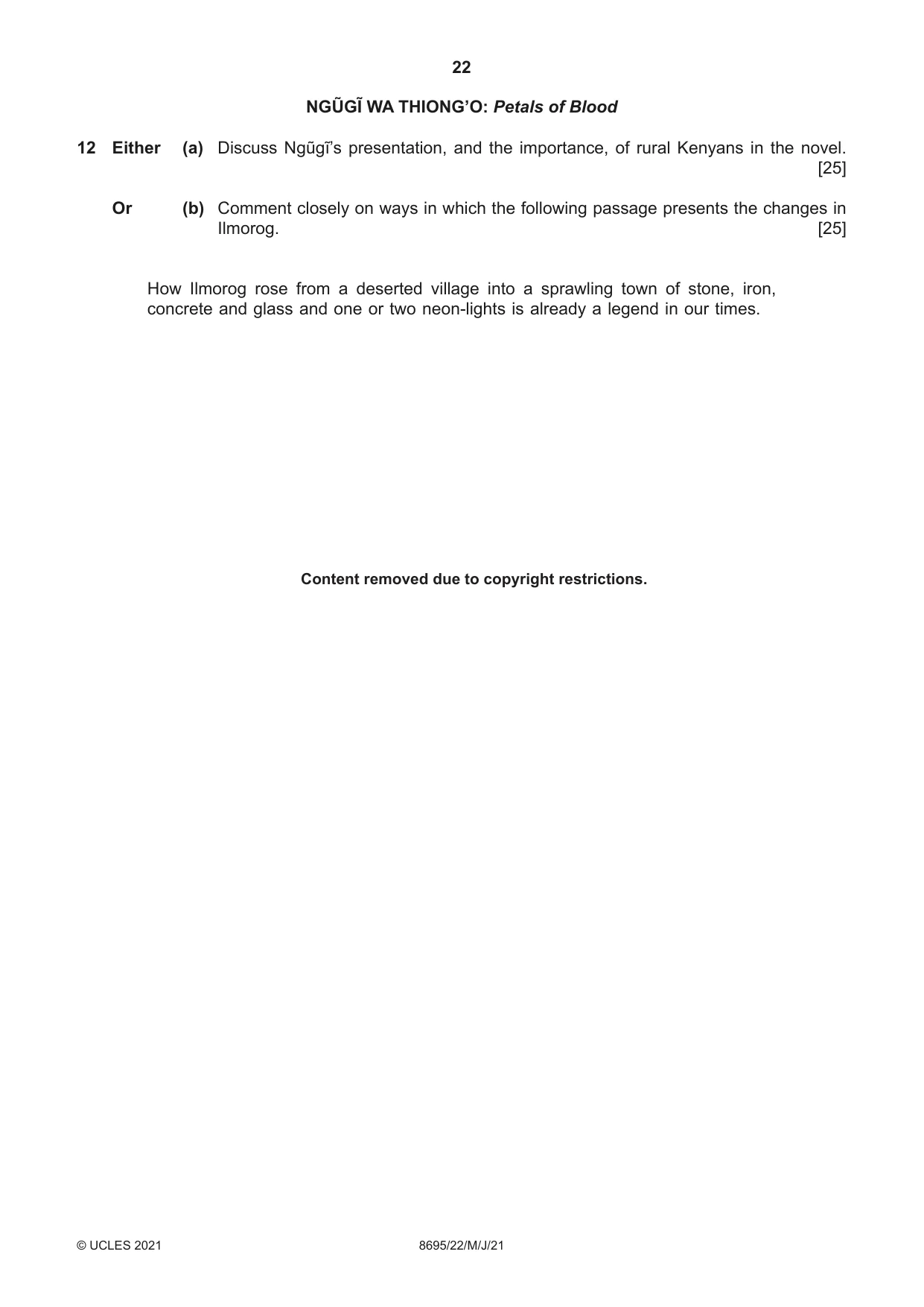 Cambridge A Level English - Language and Literature (AS Level only, from 2016) 8695 2021 May/June Paper 2 · Variant 2 question paper, page 22 of 24
