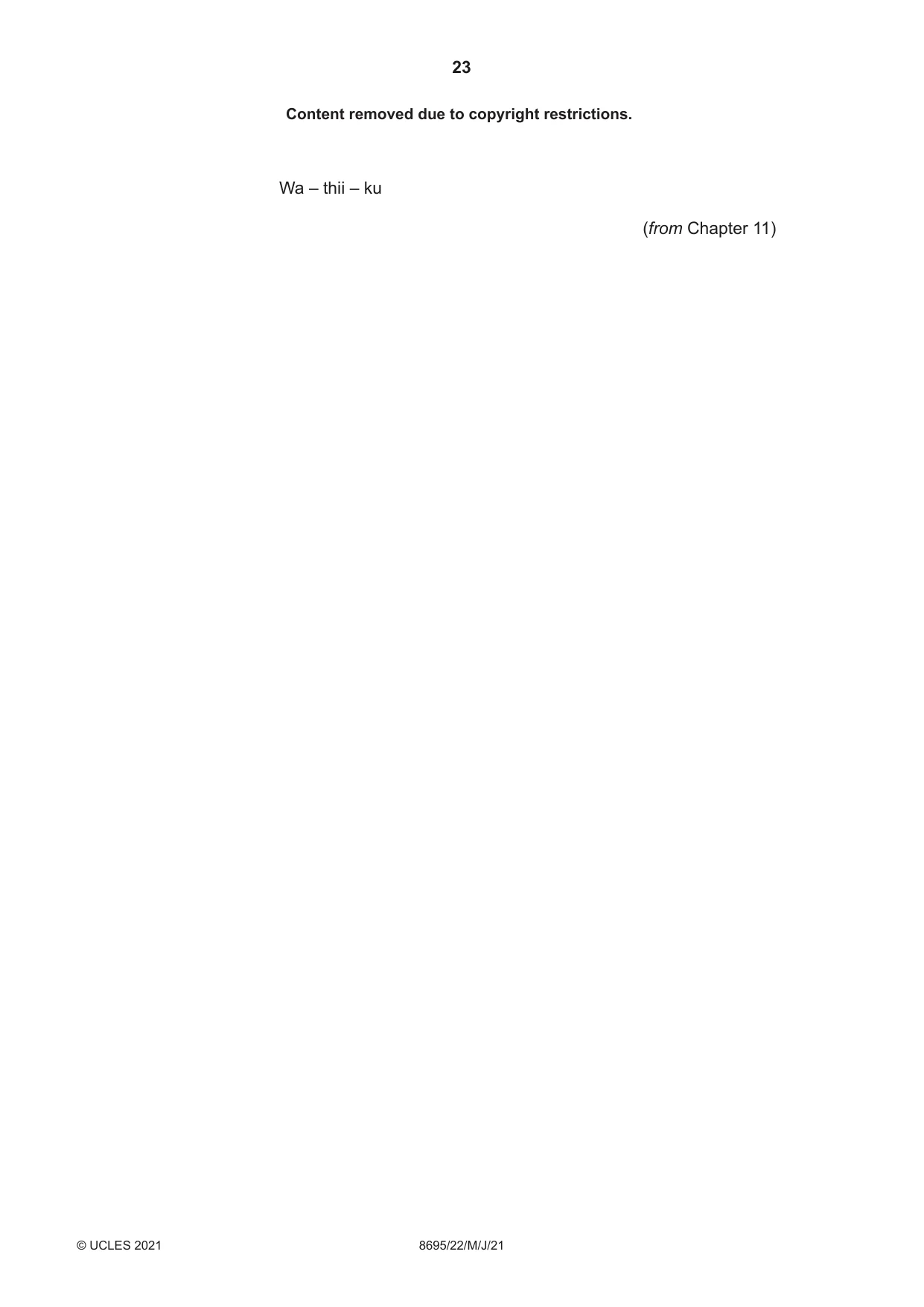 Cambridge A Level English - Language and Literature (AS Level only, from 2016) 8695 2021 May/June Paper 2 · Variant 2 question paper, page 23 of 24