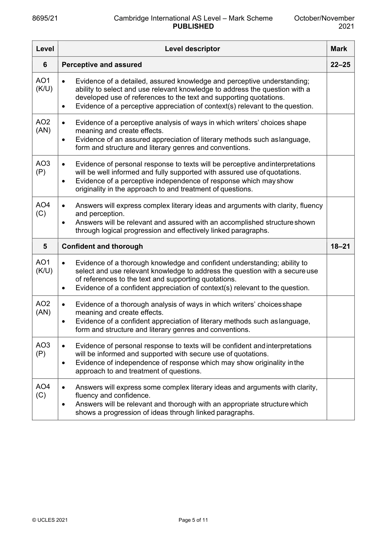 Mark scheme, page 5 of 11