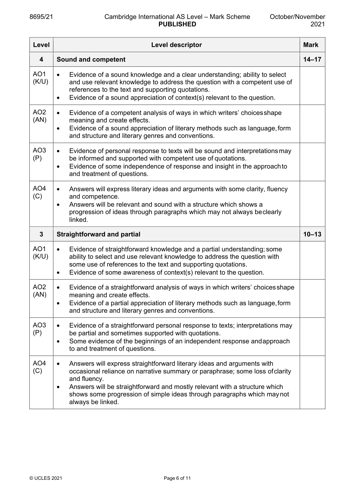 Mark scheme, page 6 of 11