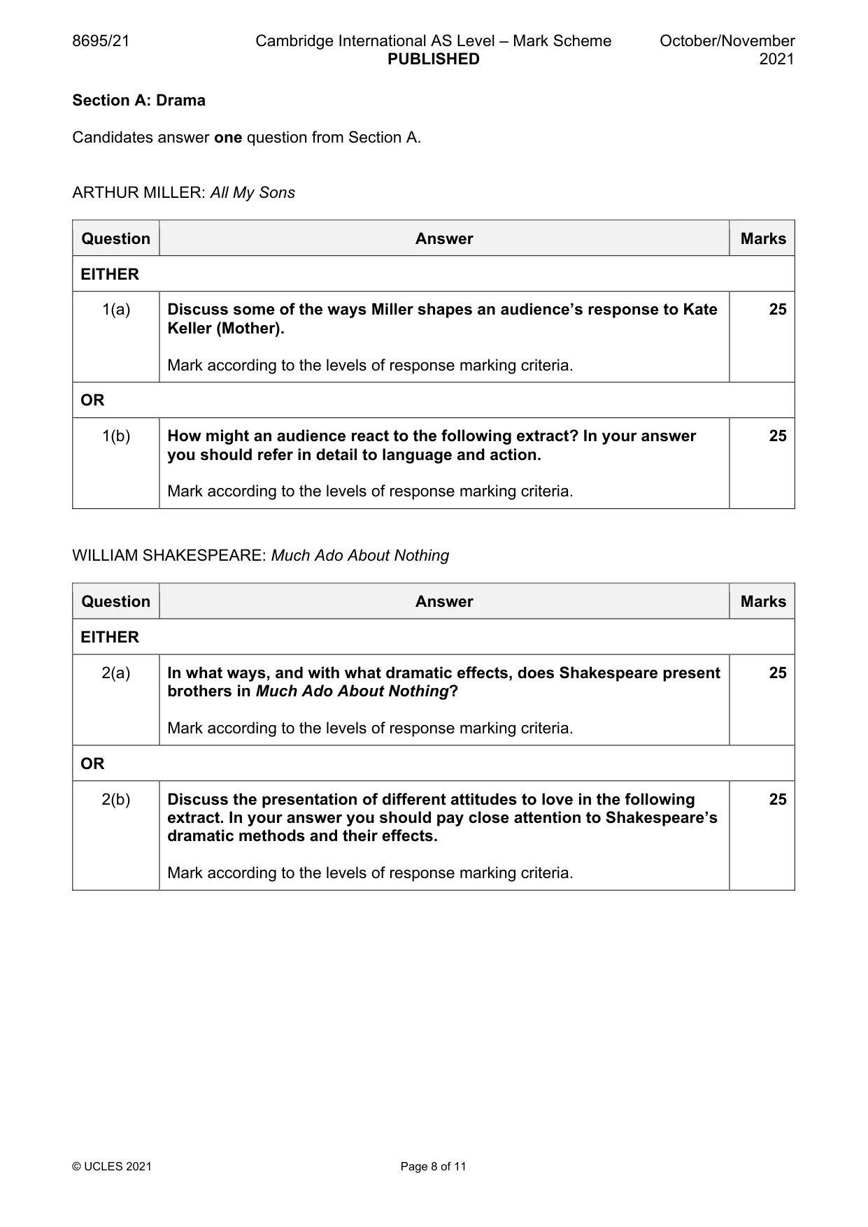 Mark scheme, page 8 of 11