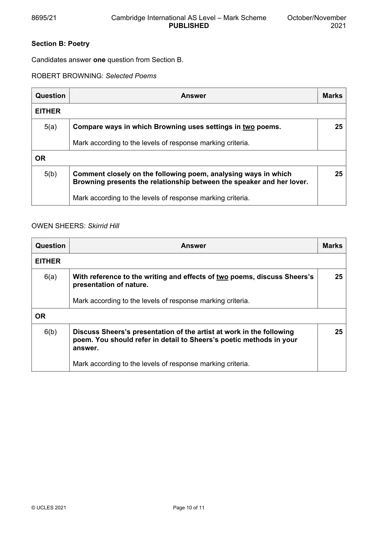 Mark scheme, page 10 of 11