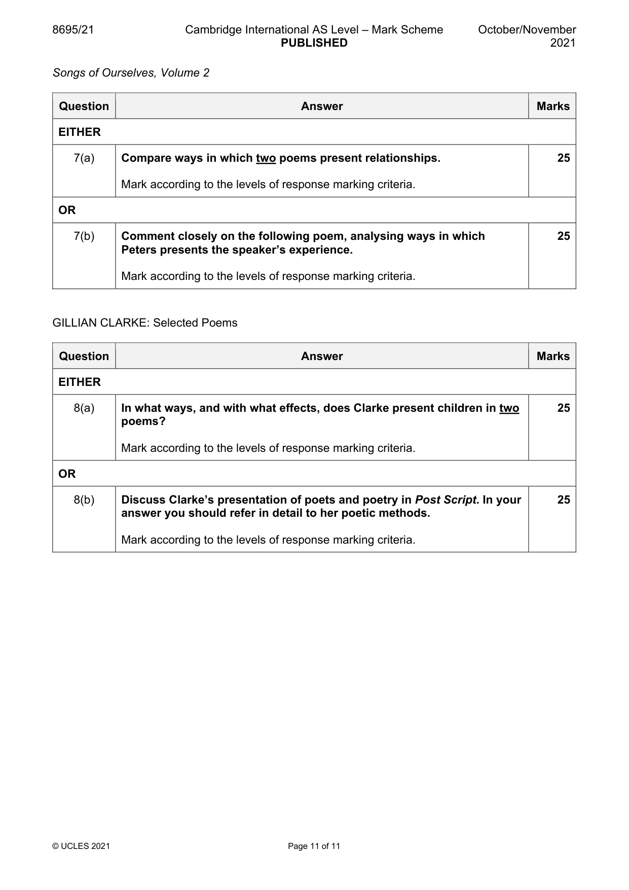 Mark scheme, page 11 of 11