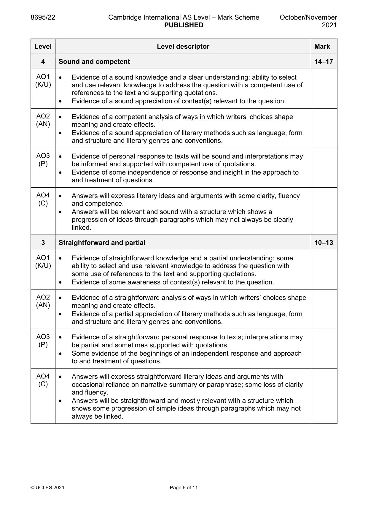 Mark scheme, page 6 of 11