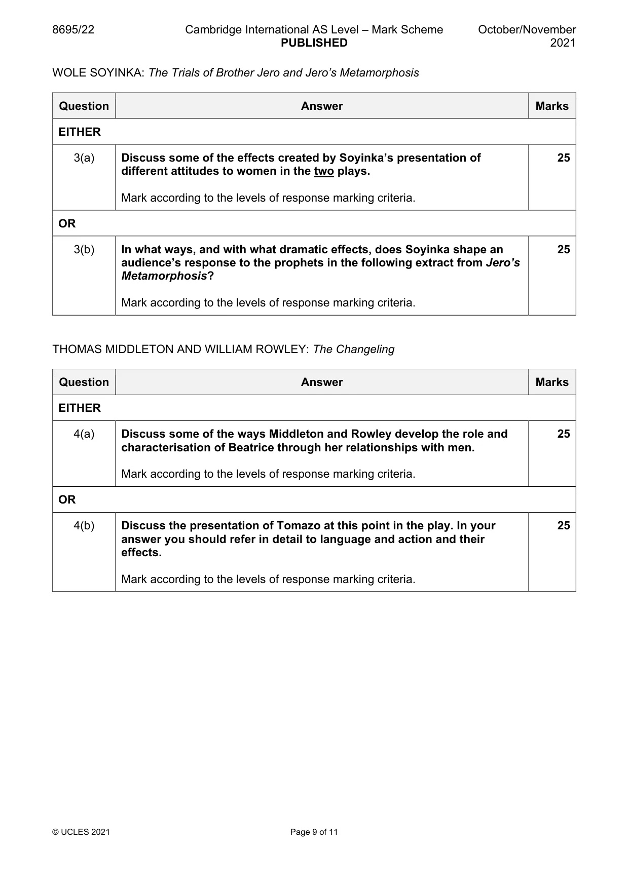Mark scheme, page 9 of 11