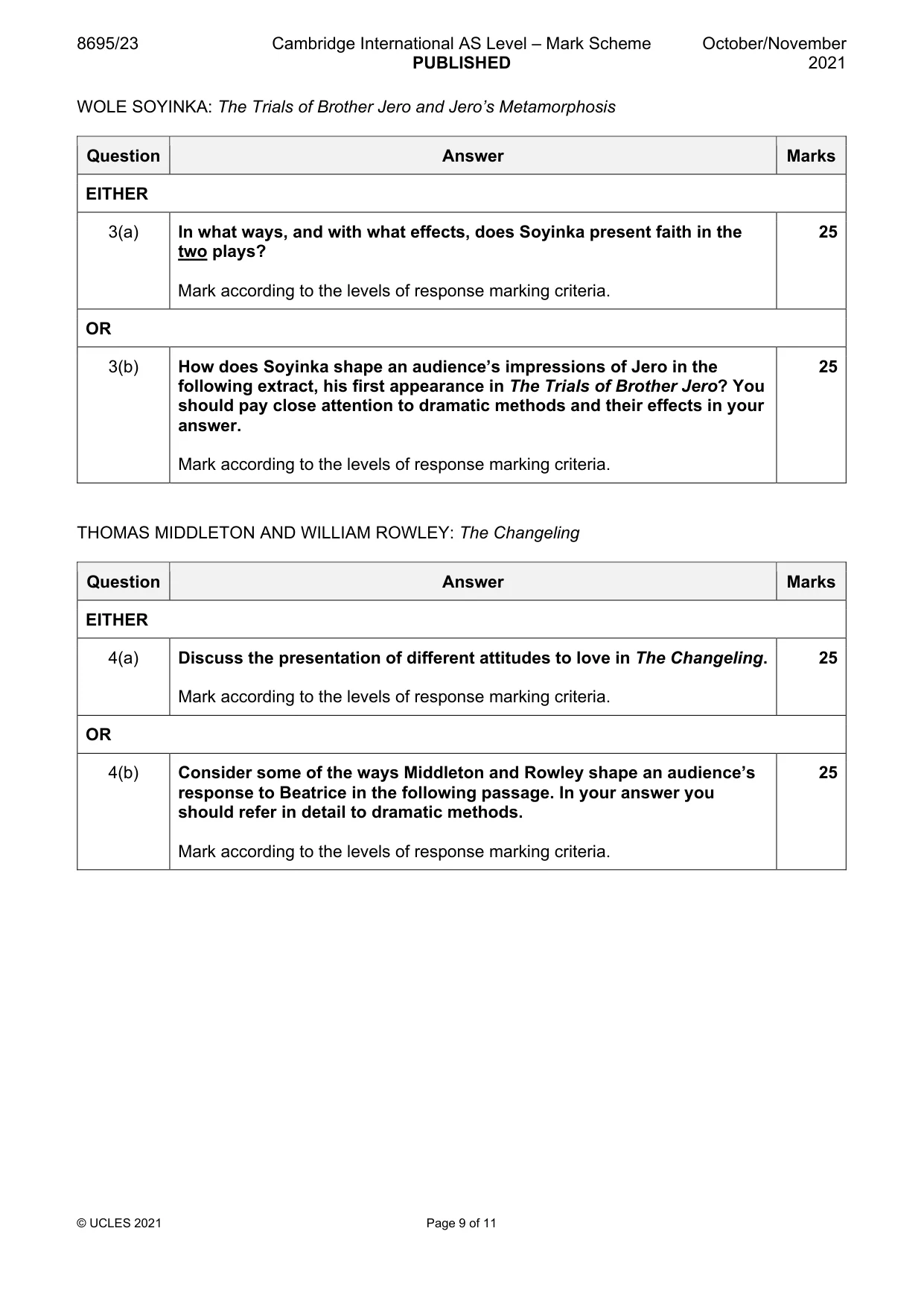 Mark scheme, page 9 of 11