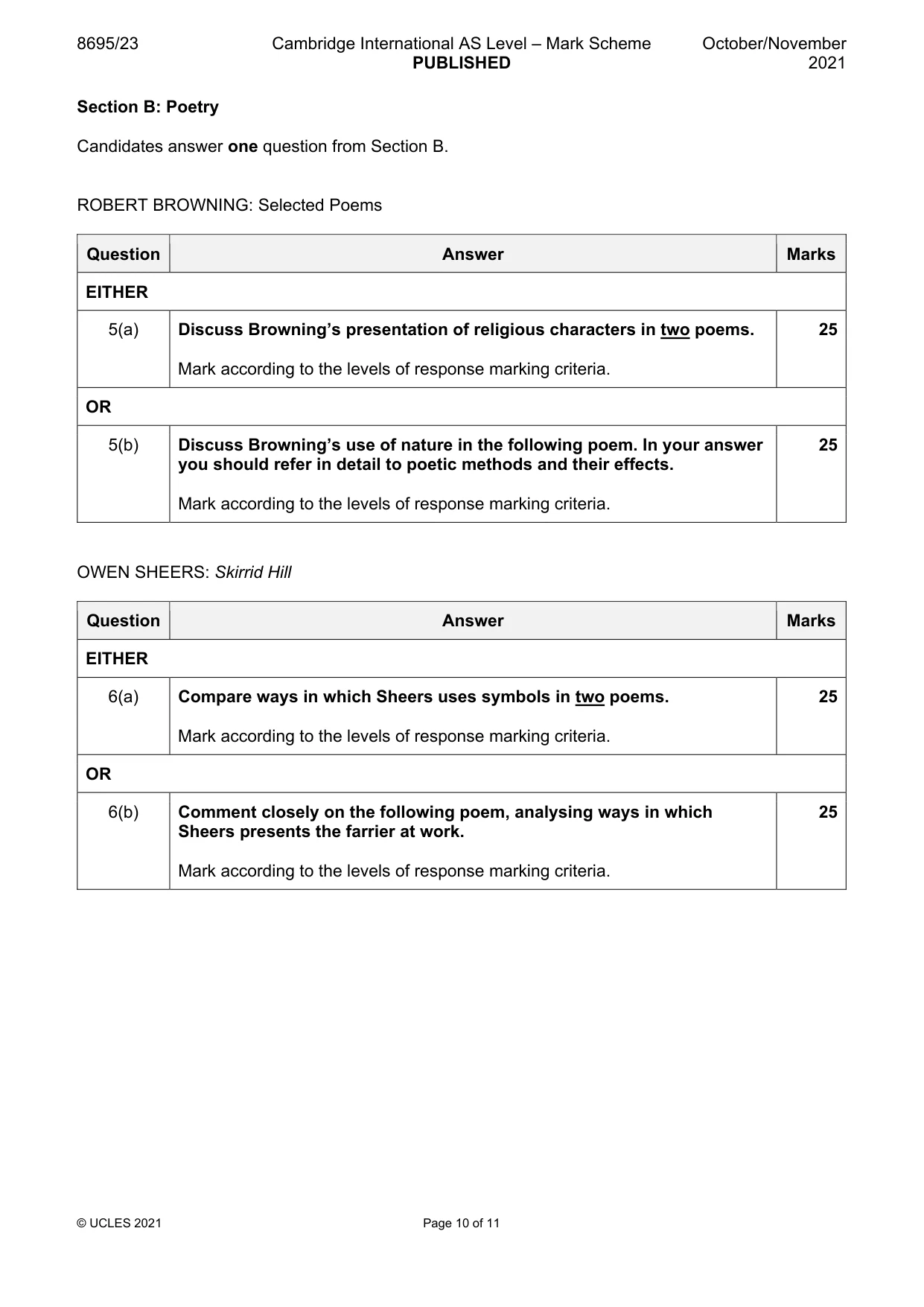 Mark scheme, page 10 of 11