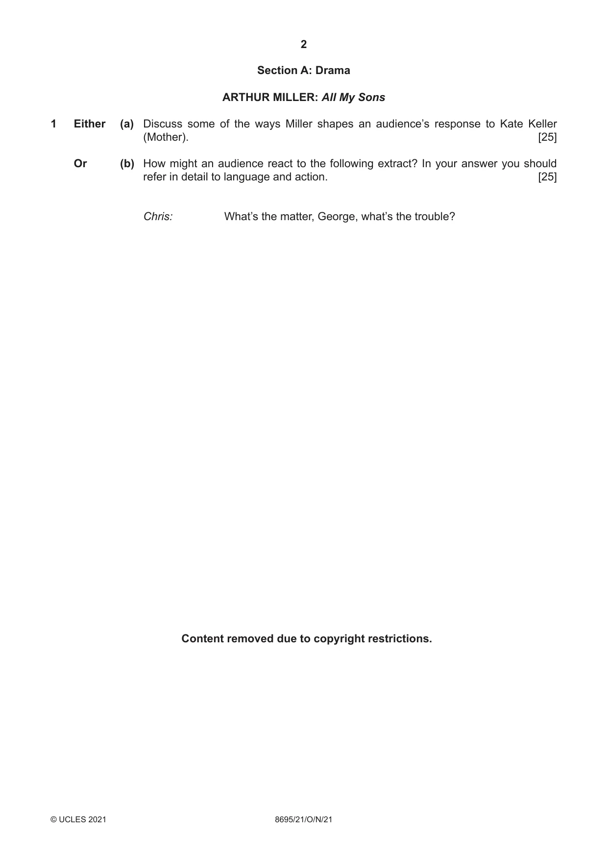 Cambridge A Level English - Language and Literature (AS Level only, from 2016) 8695 2021 Oct/Nov Paper 2 · Variant 1 question paper, page 2 of 24