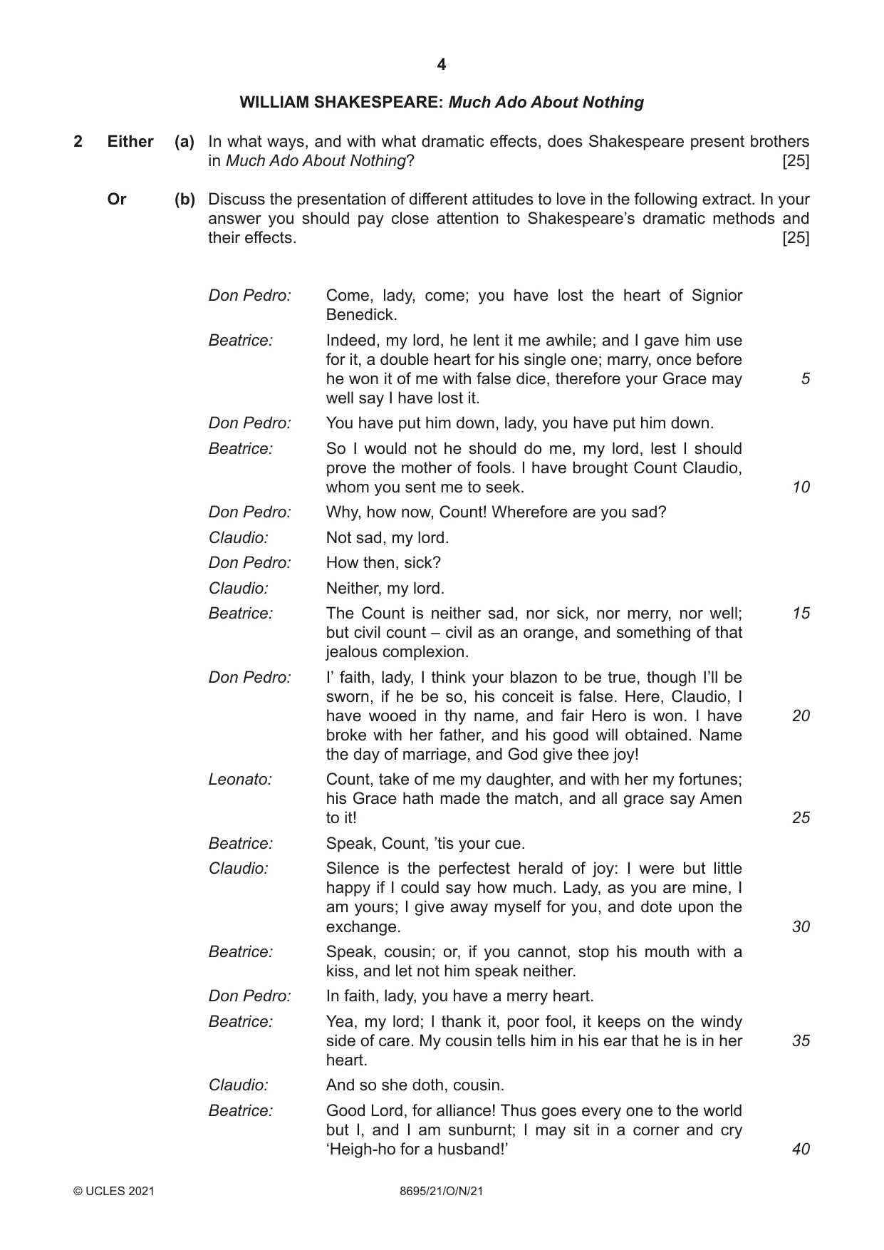 Cambridge A Level English - Language and Literature (AS Level only, from 2016) 8695 2021 Oct/Nov Paper 2 · Variant 1 question paper, page 4 of 24