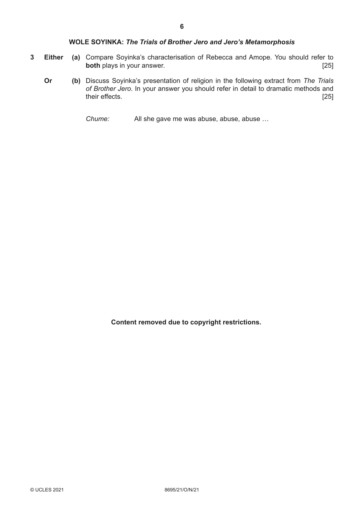 Cambridge A Level English - Language and Literature (AS Level only, from 2016) 8695 2021 Oct/Nov Paper 2 · Variant 1 question paper, page 6 of 24