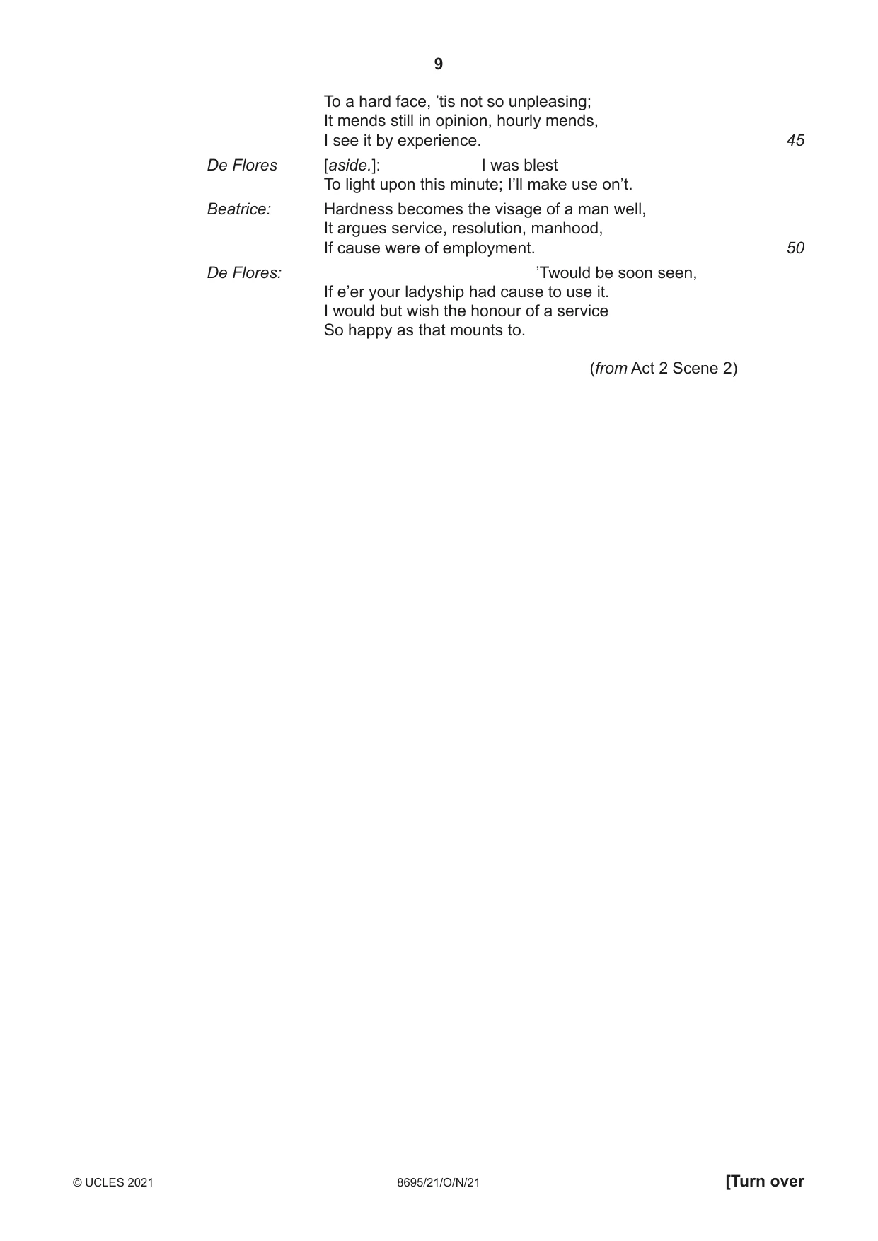 Cambridge A Level English - Language and Literature (AS Level only, from 2016) 8695 2021 Oct/Nov Paper 2 · Variant 1 question paper, page 9 of 24