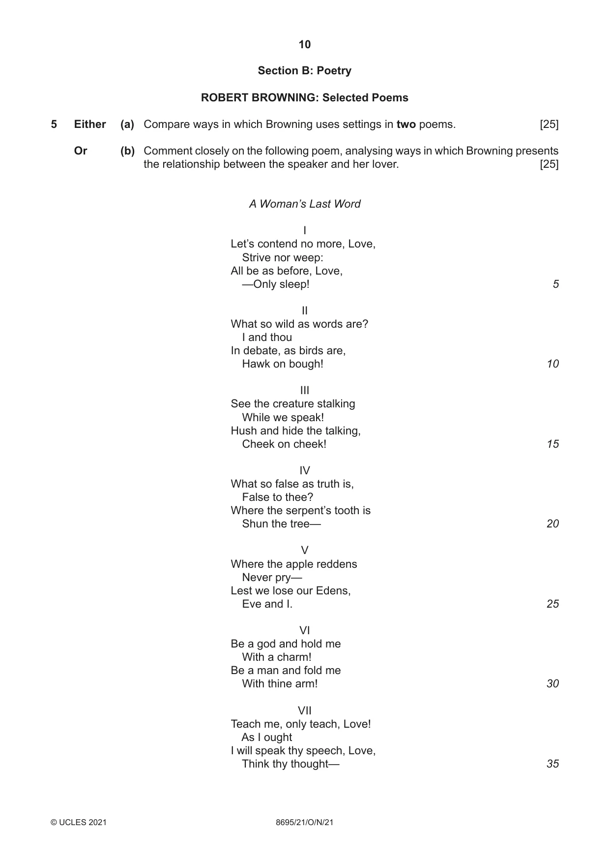 Cambridge A Level English - Language and Literature (AS Level only, from 2016) 8695 2021 Oct/Nov Paper 2 · Variant 1 question paper, page 10 of 24