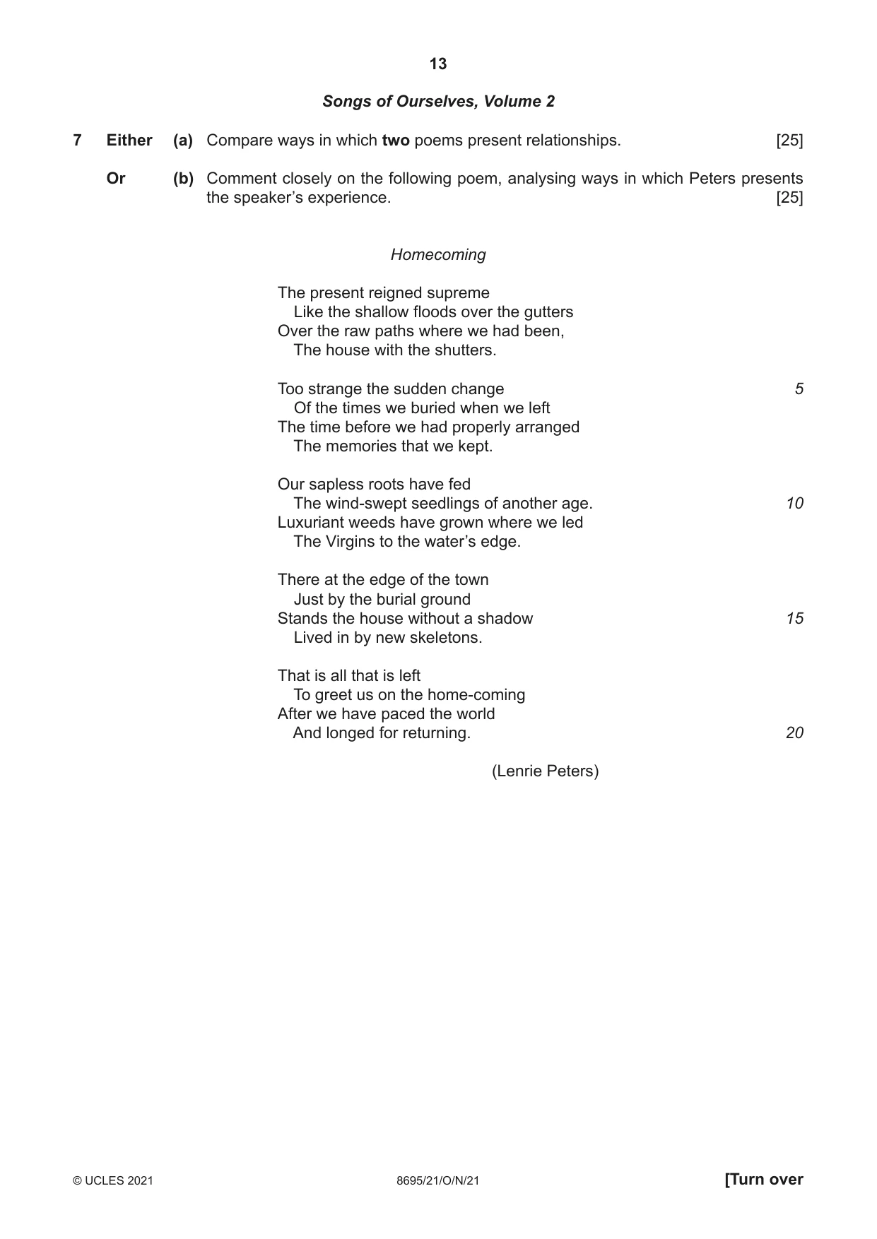 Cambridge A Level English - Language and Literature (AS Level only, from 2016) 8695 2021 Oct/Nov Paper 2 · Variant 1 question paper, page 13 of 24