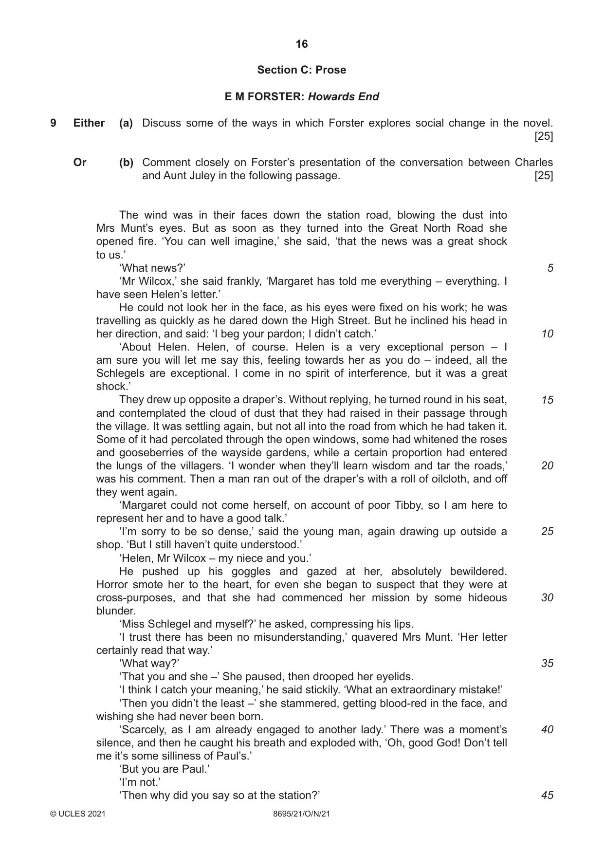 Cambridge A Level English - Language and Literature (AS Level only, from 2016) 8695 2021 Oct/Nov Paper 2 · Variant 1 question paper, page 16 of 24