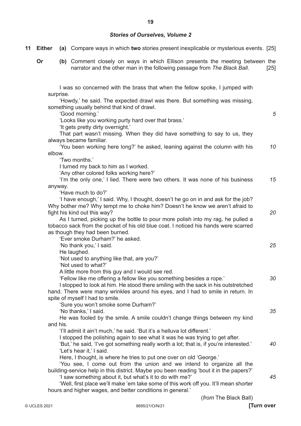 Cambridge A Level English - Language and Literature (AS Level only, from 2016) 8695 2021 Oct/Nov Paper 2 · Variant 1 question paper, page 19 of 24
