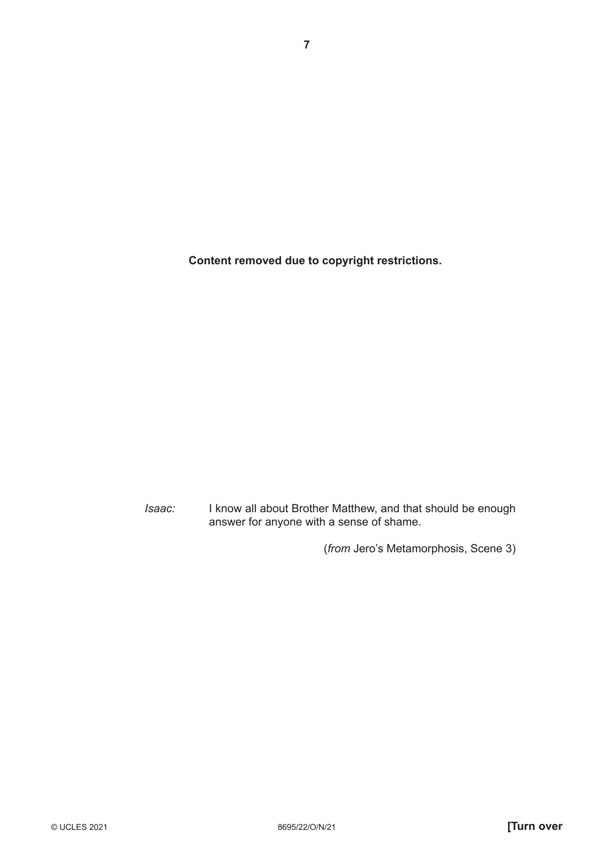 Cambridge A Level English - Language and Literature (AS Level only, from 2016) 8695 2021 Oct/Nov Paper 2 · Variant 2 question paper, page 7 of 20