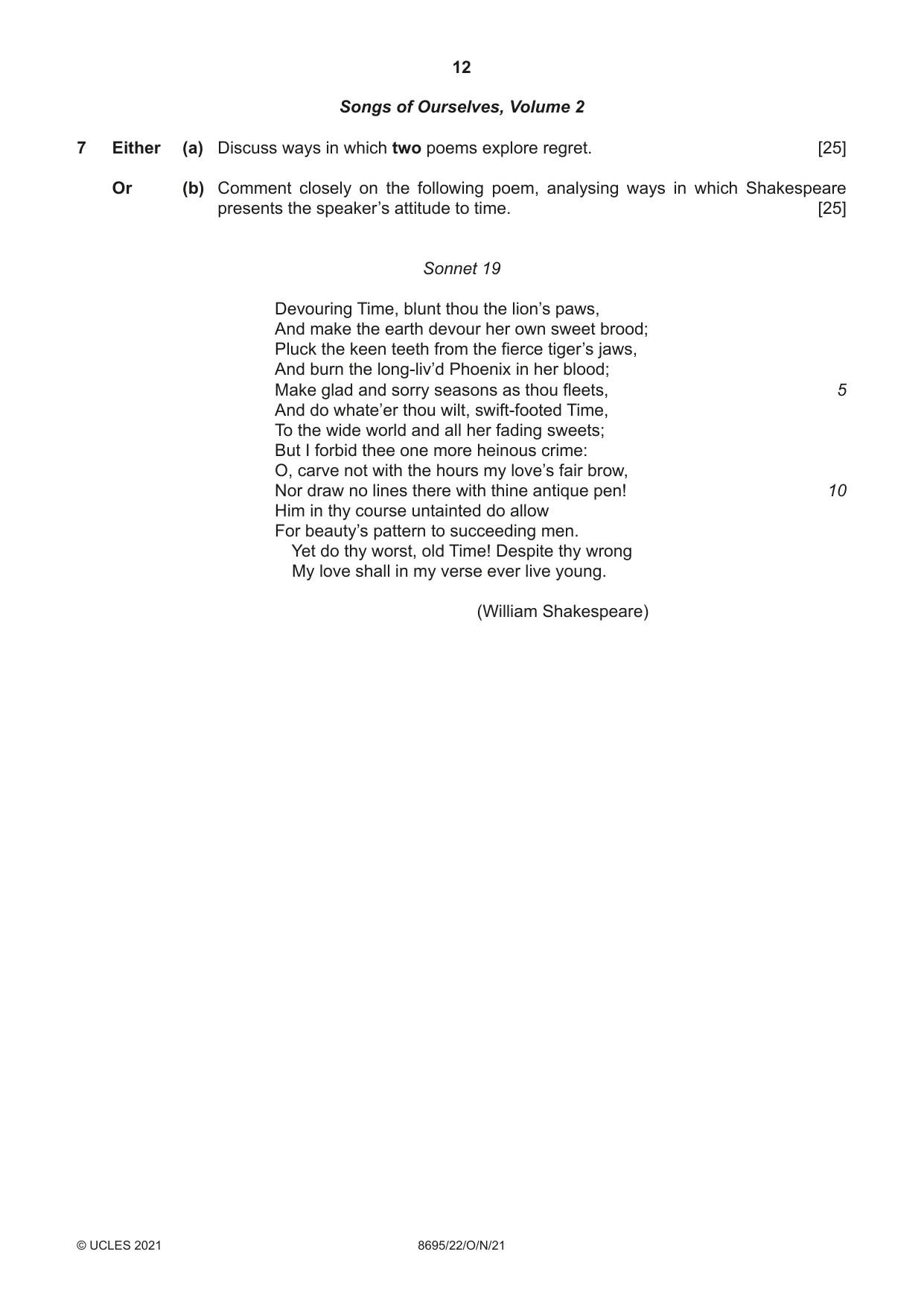Cambridge A Level English - Language and Literature (AS Level only, from 2016) 8695 2021 Oct/Nov Paper 2 · Variant 2 question paper, page 12 of 20