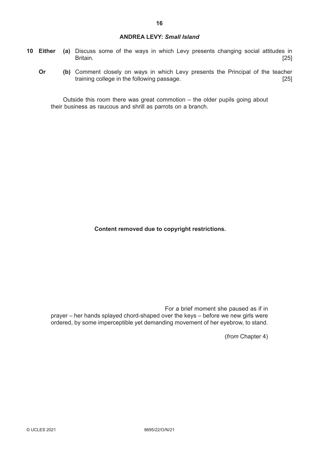 Cambridge A Level English - Language and Literature (AS Level only, from 2016) 8695 2021 Oct/Nov Paper 2 · Variant 2 question paper, page 16 of 20