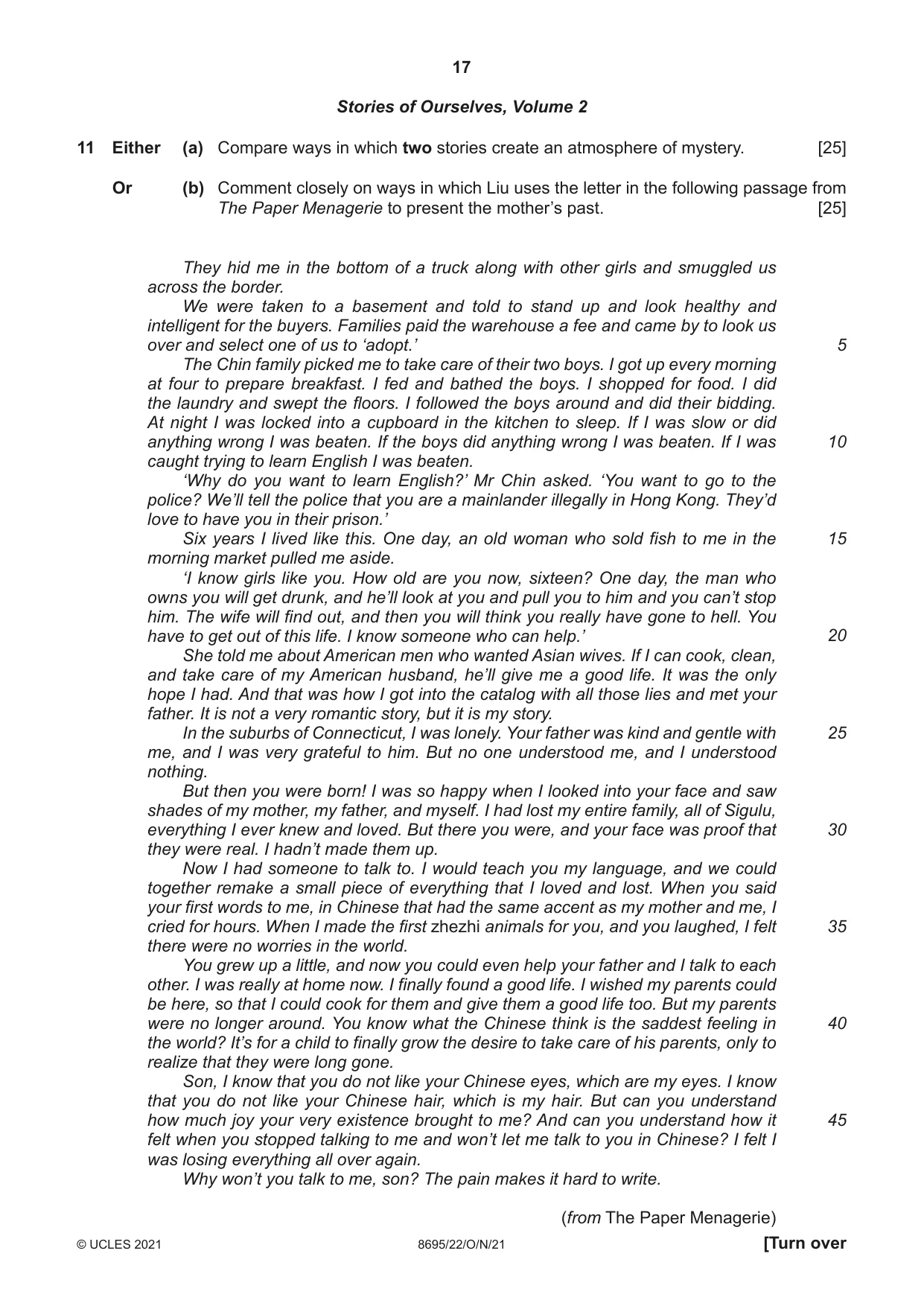 Cambridge A Level English - Language and Literature (AS Level only, from 2016) 8695 2021 Oct/Nov Paper 2 · Variant 2 question paper, page 17 of 20