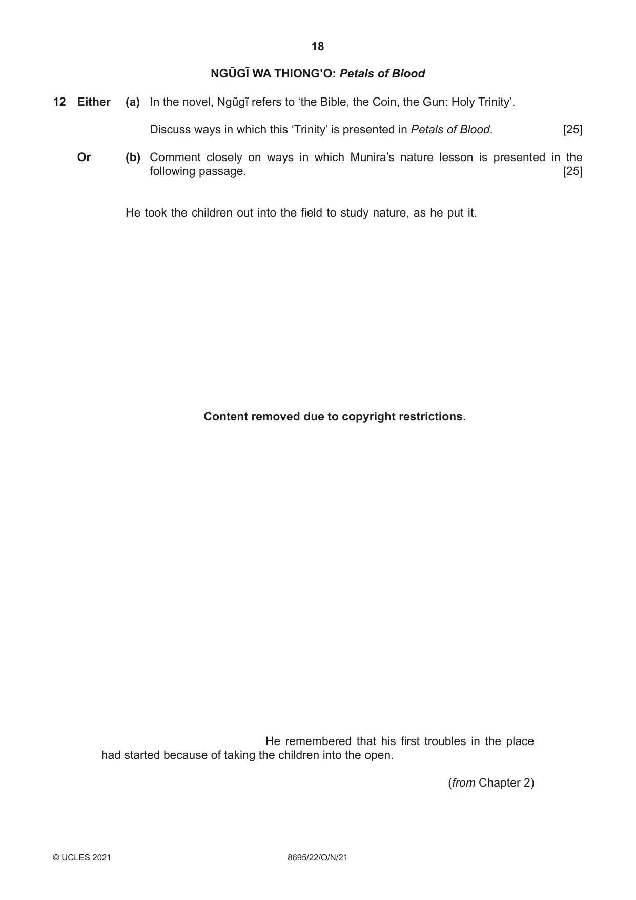 Cambridge A Level English - Language and Literature (AS Level only, from 2016) 8695 2021 Oct/Nov Paper 2 · Variant 2 question paper, page 18 of 20